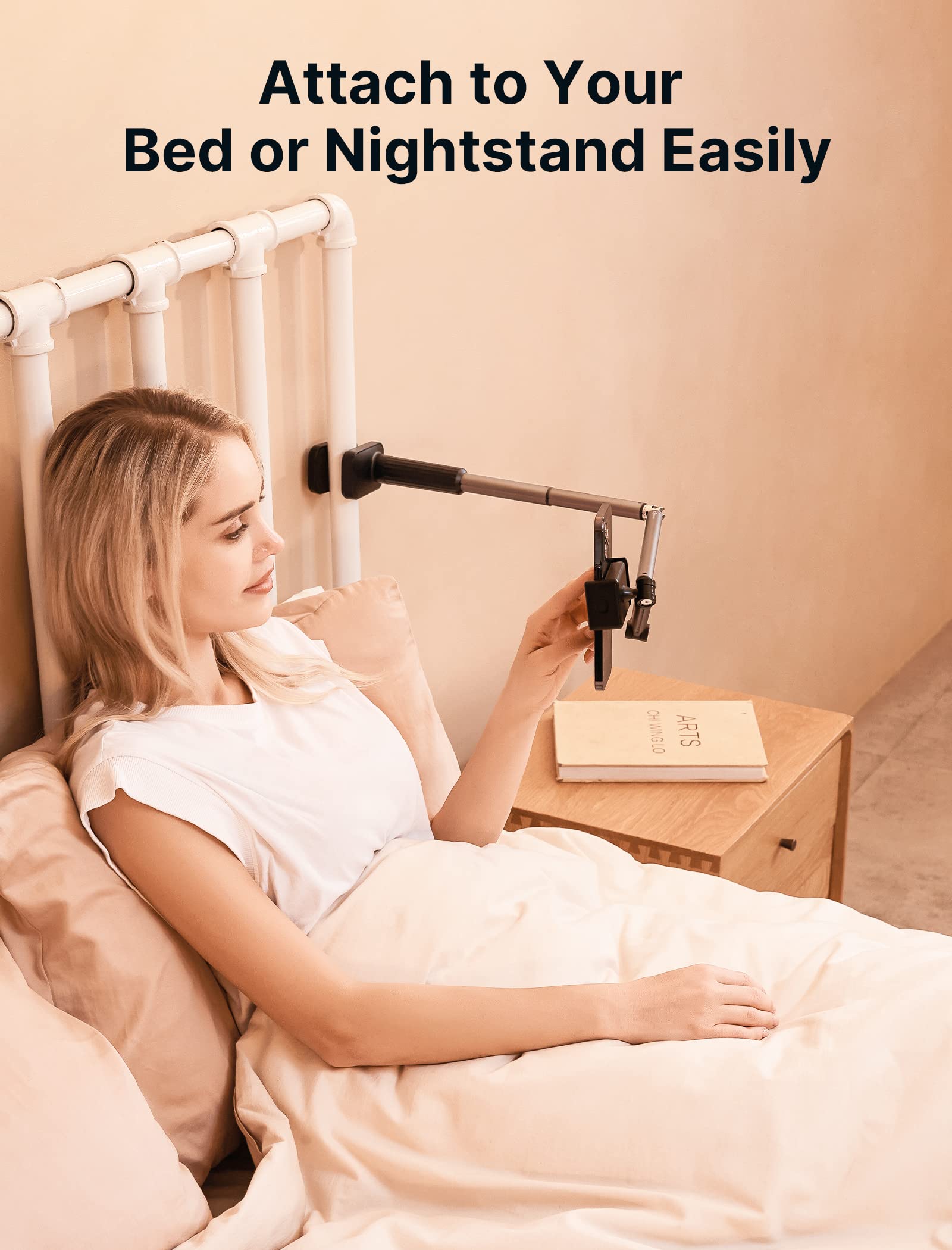 JSAUX Phone Holder for Desk and Bed Compatible with iPhone 16 15 14 13 12 Overhead Phone Mount Gooseneck Phone Stand Flexible 360 Lazy Long Arm Clamp Clip for Table Bedside [1-Pack, Black] - Medaid International