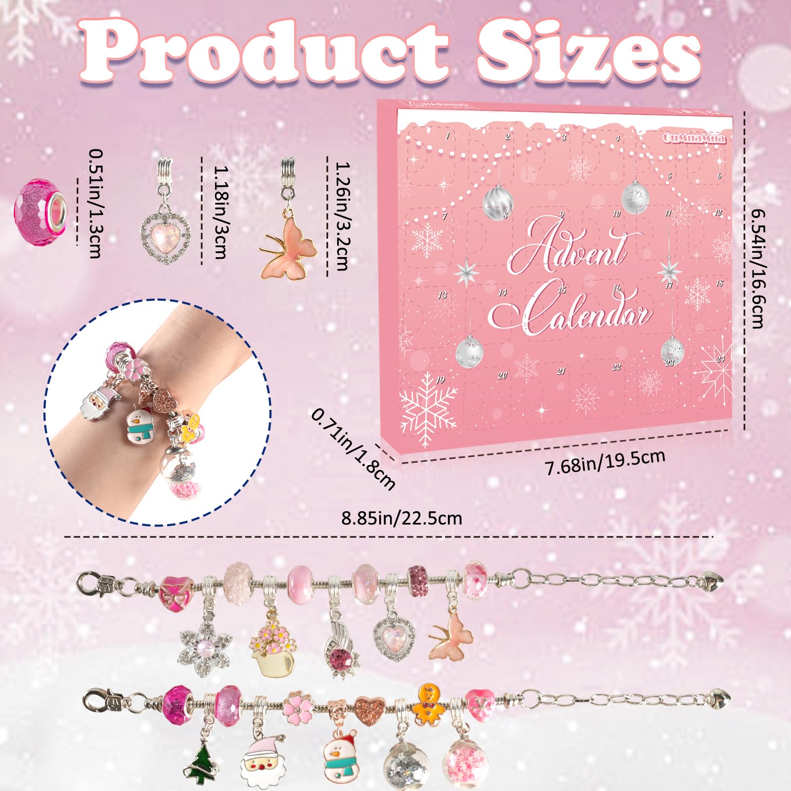 OuMuaMua 24 Days Christmas Advent Calendar 2025, Charm Bracelet Making Kit, Pink Charm Beads, Countdown Calendar DIY Jewelry Making Kit for Adults Women Teens Girls Kids Xmas Holiday Birthday Gifts - Medaid International