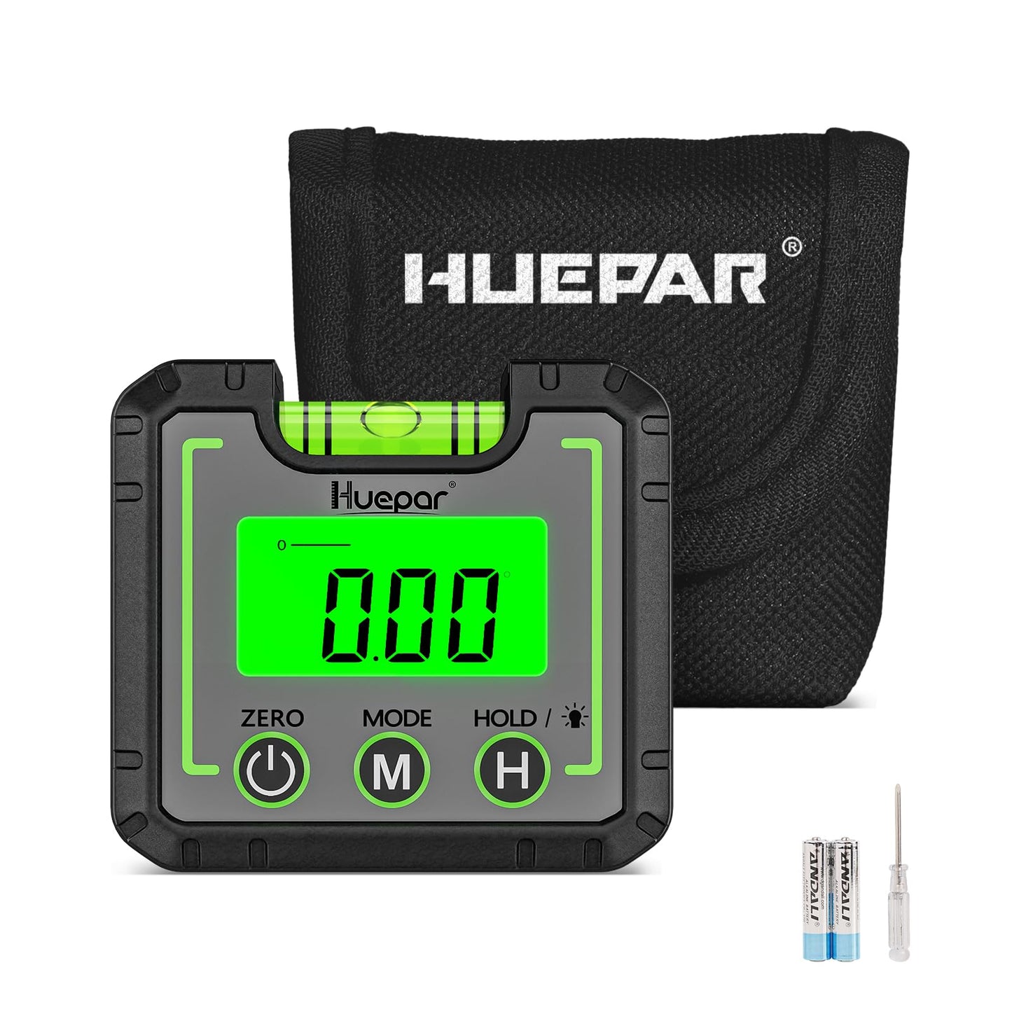 Huepar Digital Level Angle Gauge Mini Angle Finder Level Box with V-Groove Magnetic Base&Backlit LCD Bevel Gauge Inclinometer for Carpentry,Building, Automobile, Masonry - 0~360° Fast Measurement AG01 - Medaid International