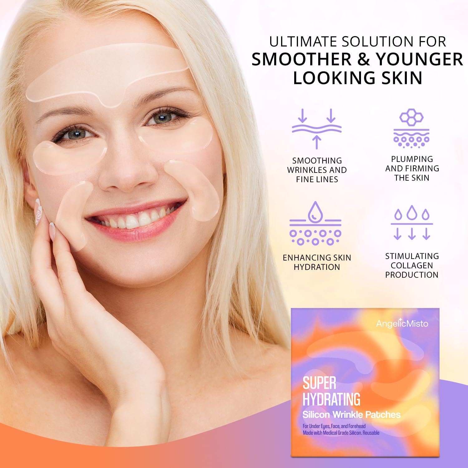 AngelicMisto Reusable Silicone Patches for Under Eye, Face and Forehead Wrinkles - Medaid International
