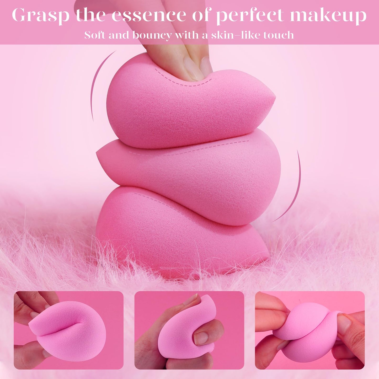 BEAKEY Super Soft Makeup Sponge Set of 6, Makeup Sponges for Foundation, Liquid, Cream and Powder, Pink Beauty Sponge for Blending, 0 Latex Blender - Medaid International
