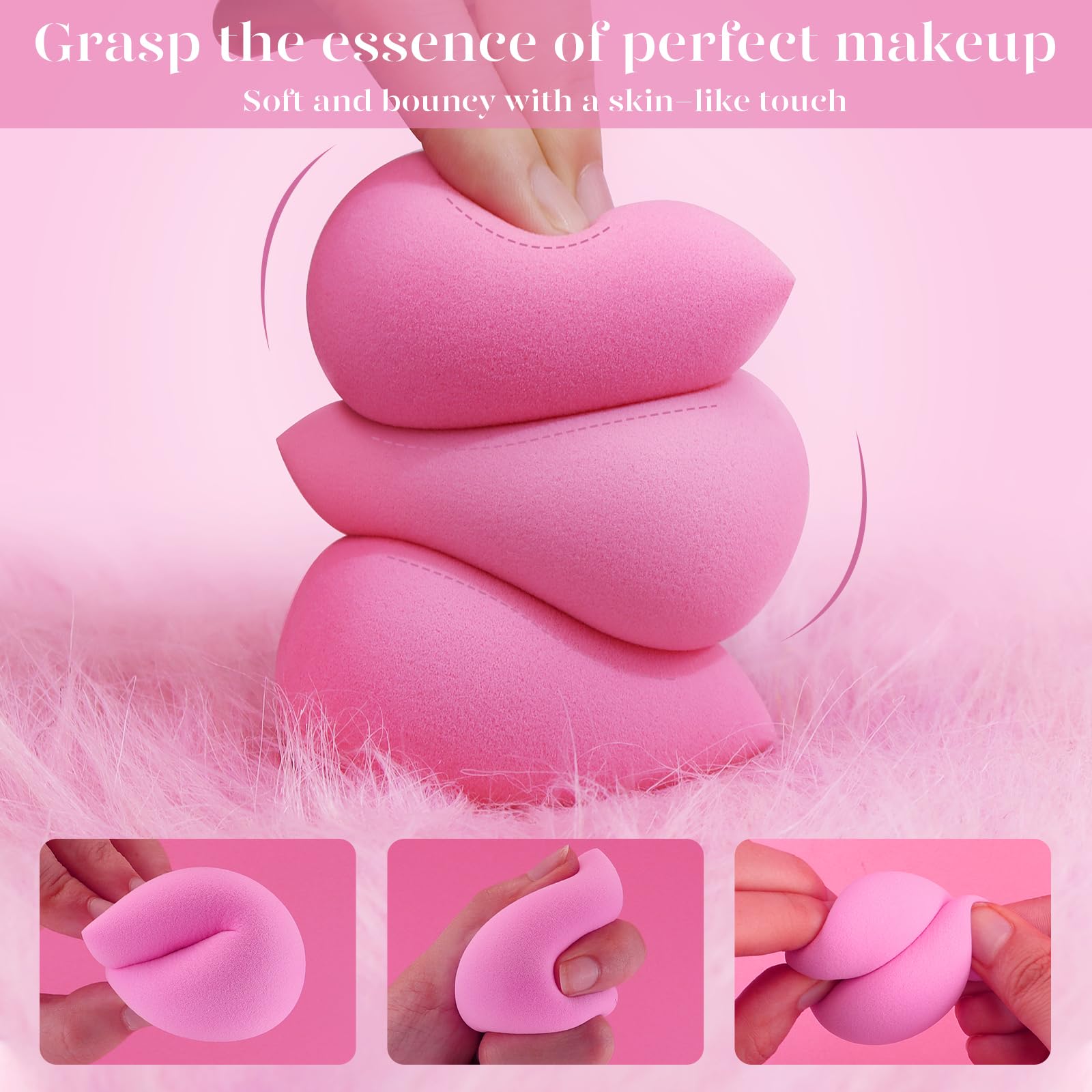 BEAKEY Super Soft Makeup Sponge Set of 6, Makeup Sponges for Foundation, Liquid, Cream and Powder, Pink Beauty Sponge for Blending, 0 Latex Blender - Medaid International