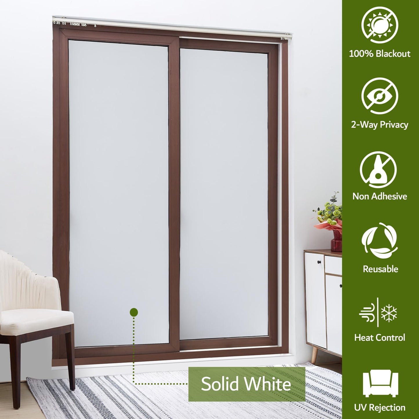 VELIMAX White Blackout Window Film, 100% Light Blocking Window Cover, Opaque Vinyl Cling, Privacy Film for Glass, Sun Blocking Films Non Adhesive, 17.7in x 78.7in - Medaid International