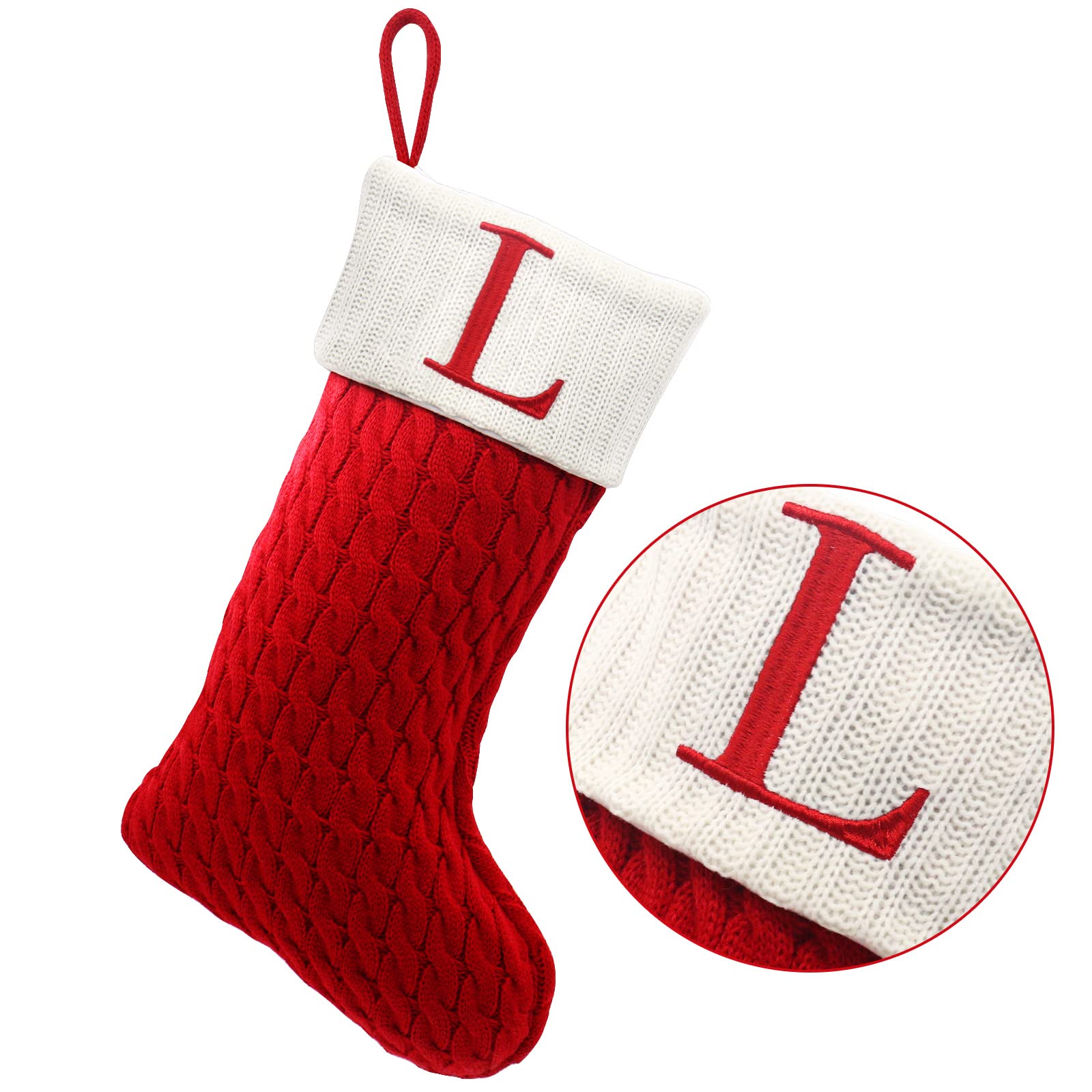 ZOEA 20 Inches Christmas Stockings with Initials, Large Embroidered Letter Knit Christmas Stocking for Family Holiday Decorations and Xmas Gift (L, Red) - Medaid International
