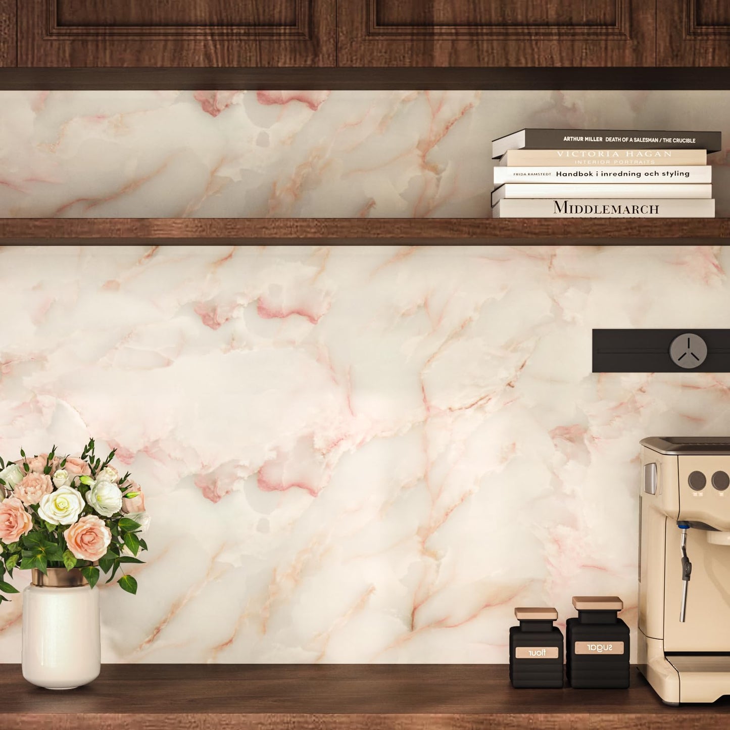 VEELIKE 15.74''x118.11'' Gold Pink Marble Contact Paper Wallpaper Stick and Peel Self Adhesive Removable Waterproof Wall Covering for Table Countertop Cabinet Drawer - Medaid International