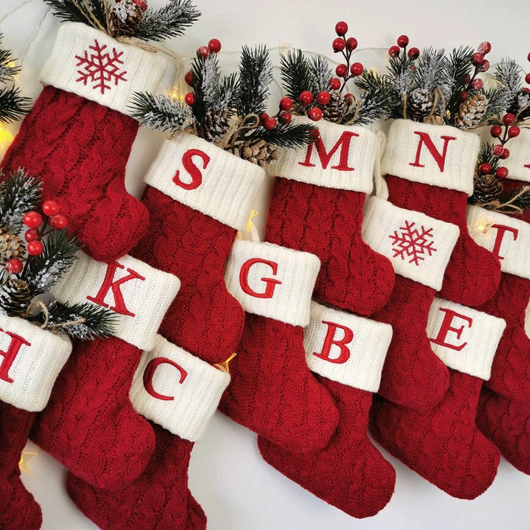 Christmas Stocking with 26 Letter, Initial Embroidered Mini Cute Christmas Stockings Cotton Cord with White Super Soft Plush Cuffs Christmas Decorations, 5.5 * 7.1 in (A) - Medaid International