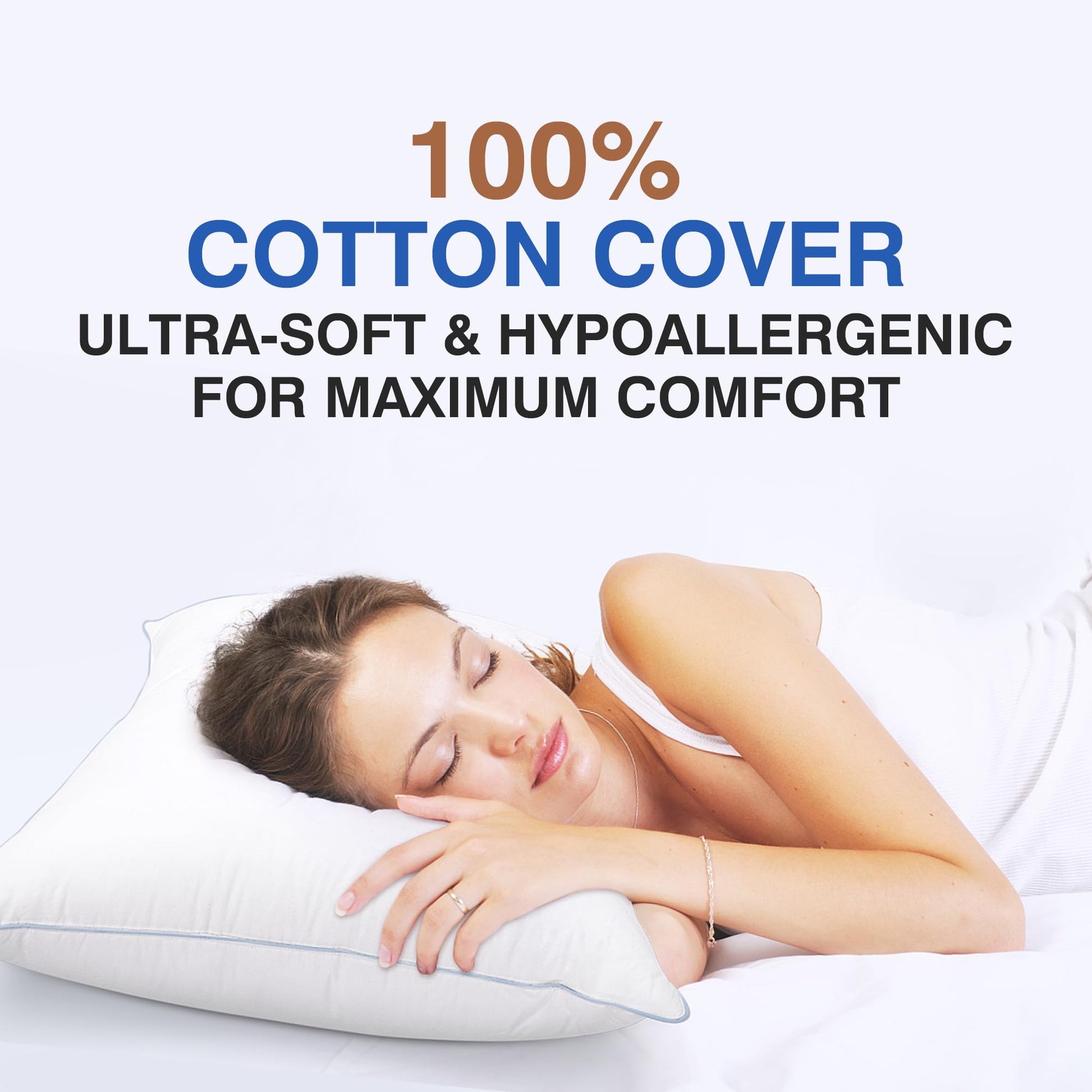 zibroges Goose Feather Pillow Queen Size Pack of 2 - Down Hotel Bed Pillows for Sleeping, Soft 600 Thread Count Cotton Cover, Fluffy Support Surround Fill Polyester for Back, Stomach, Side Sleepers - Medaid International