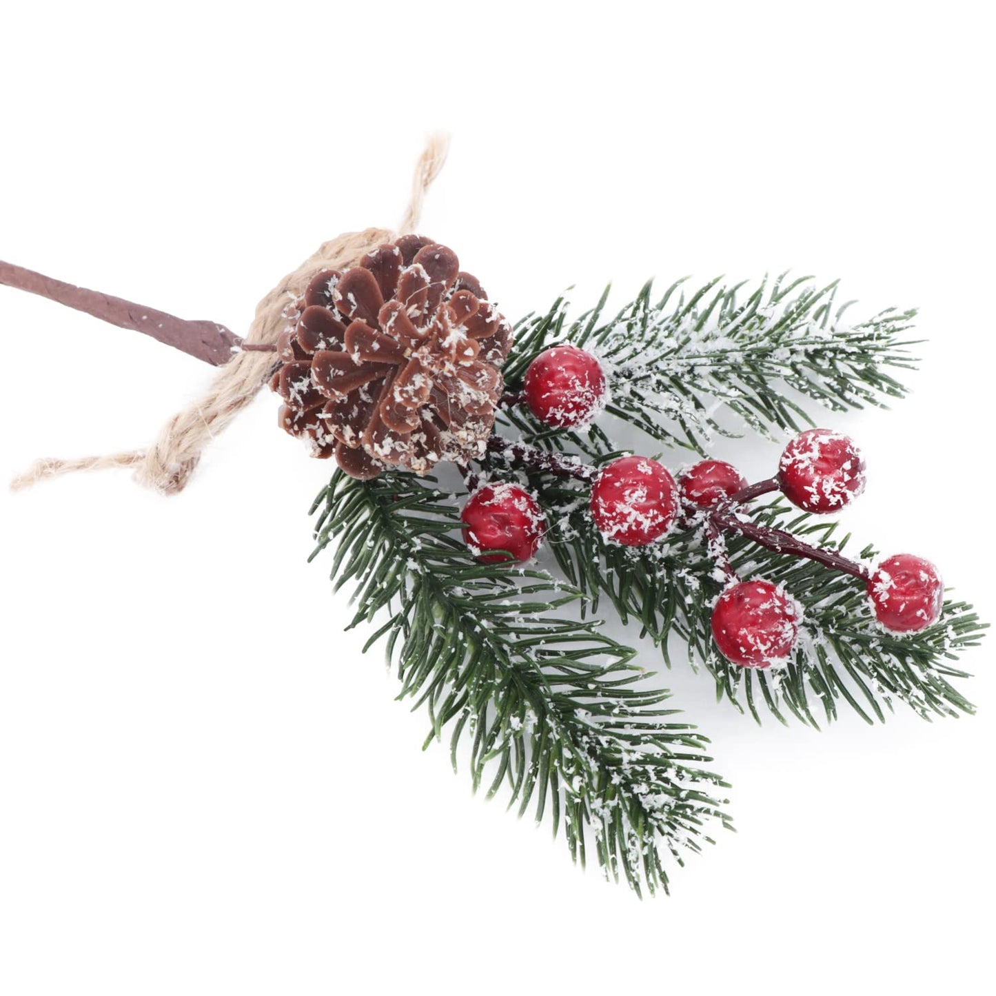 10 PCS Artificial Christmas Tree Picks Sprays 8" Frosted Pine Branches Stems with Pinecones & Red Holly Berries Twigs for Home Garden Xmas Party Flower Arrangements Ornaments Holiday Decor (Red) - Medaid International