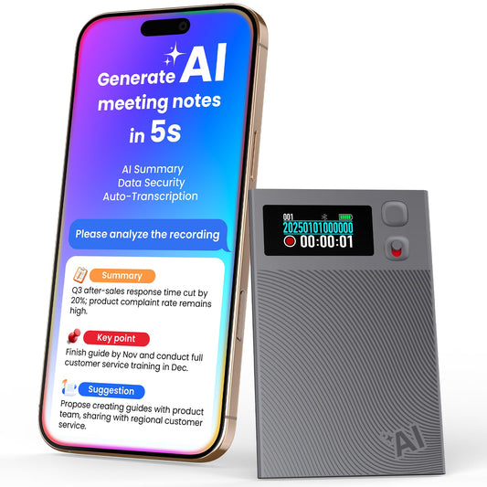 AI Voice Recorder, NEWYES Ailog Smart Digital Audio Recorder Meeting Card, App Control, Transcribe & Summarize, 188+ Languages Translation, 64GB Memory, for Meetings, Conference, Business, Calls - Medaid International