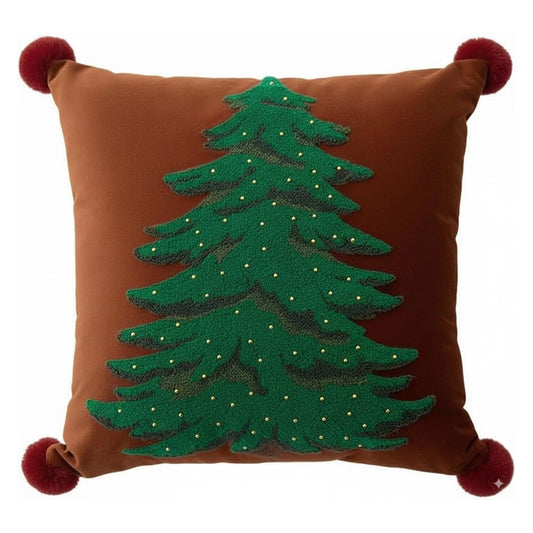 MOCOFO Red Pillowcase 18x18'' Embroidered Christmas Tree Pillow Cover - Festive Long Sofa and Bedside Cushion Cover Décor Cover ONLY - Medaid International