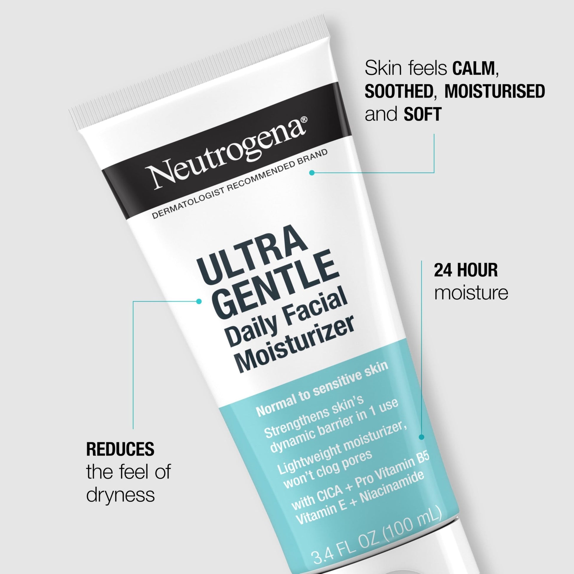 Neutrogena Fragrance Free Daily Facial Moisturizer, Face & Neck Moisturizer for Sensitive Skin with Vitamin B3, Pro-Vitamin B5 & Vitamin E Supports Skin's Dynamic Barrier, 3.4 fl. oz - Medaid International
