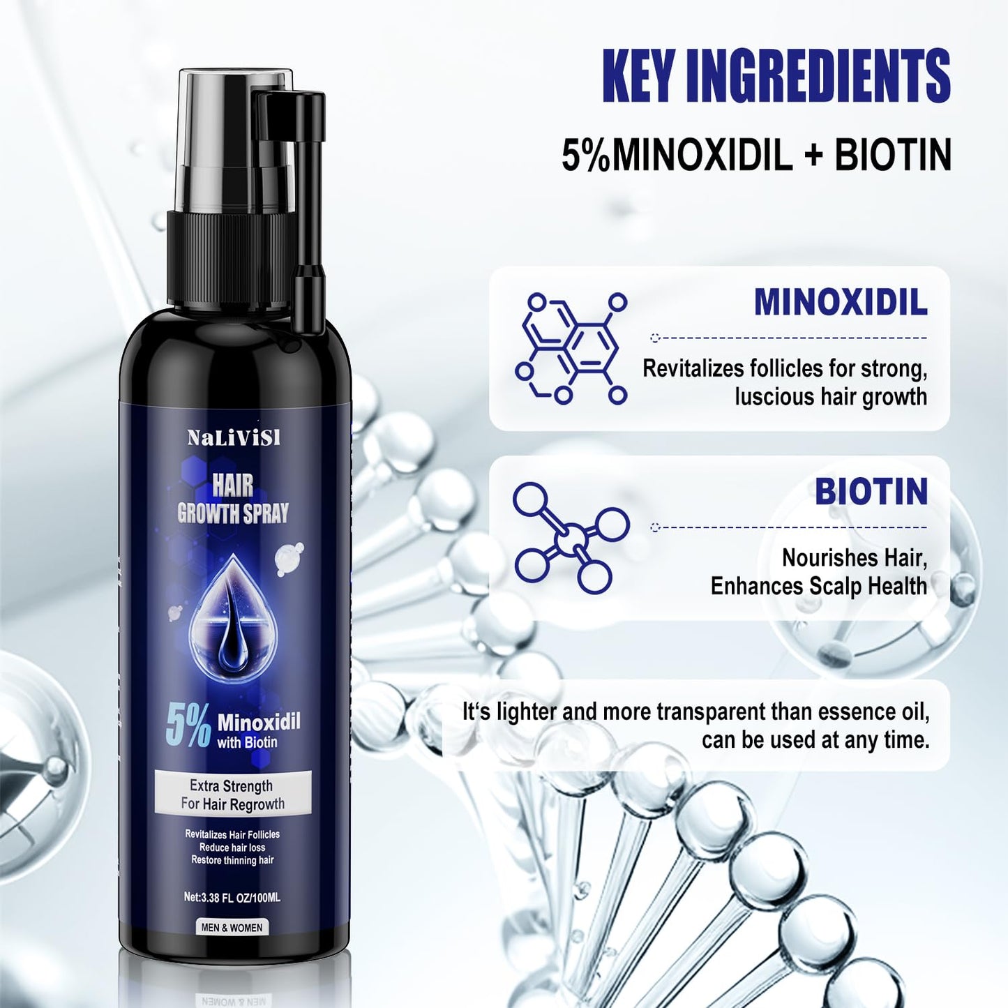 5% Minoxidil For Men And Women Hair Growth Spray - Hims Hair Regrowth Treatment For Stronger Thicker Longer Hair 2-3 Month Supply 100ml(3.38oz) - Medaid International