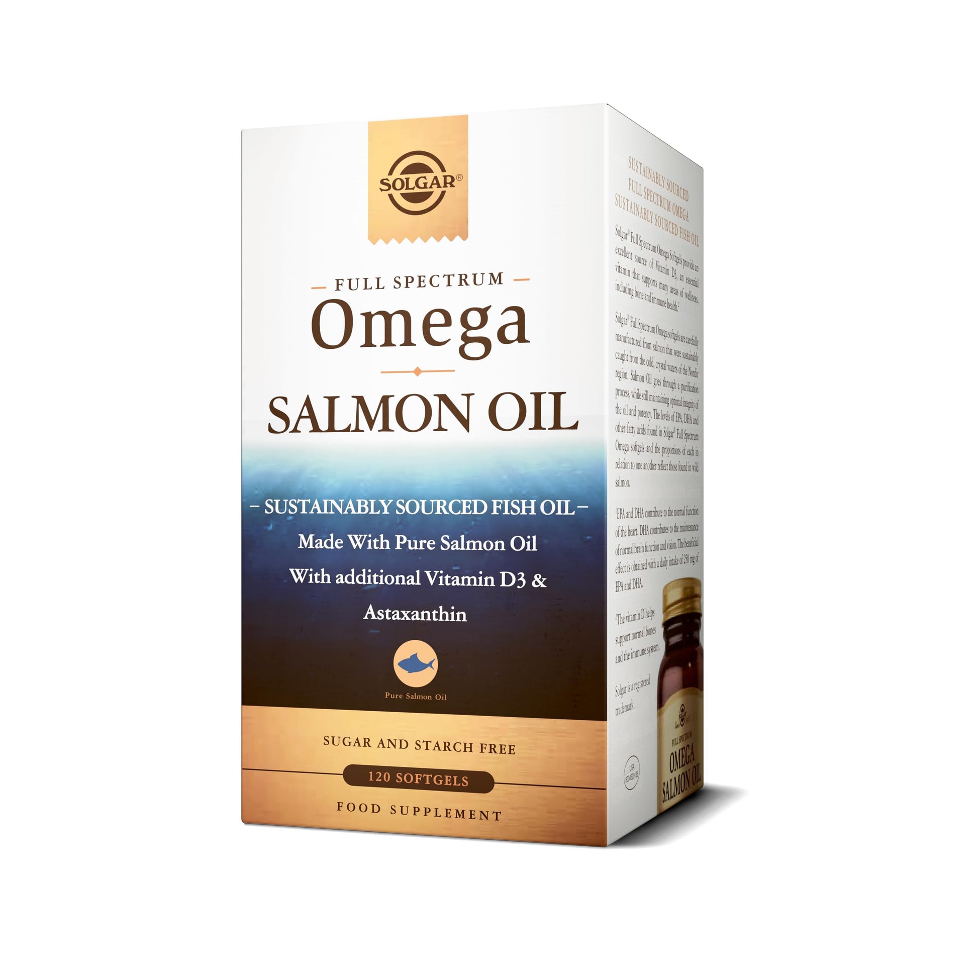 Solgar Wild Alaskan Full Spectrum Omega, 120 Softgels - Supports Heart, Brain, Bone and Skin Health - Provides Vitamin D3 - Rich Source of EPA & DHA - Non GMO, Gluten Free, Dairy Free - 60 Servings - Medaid International