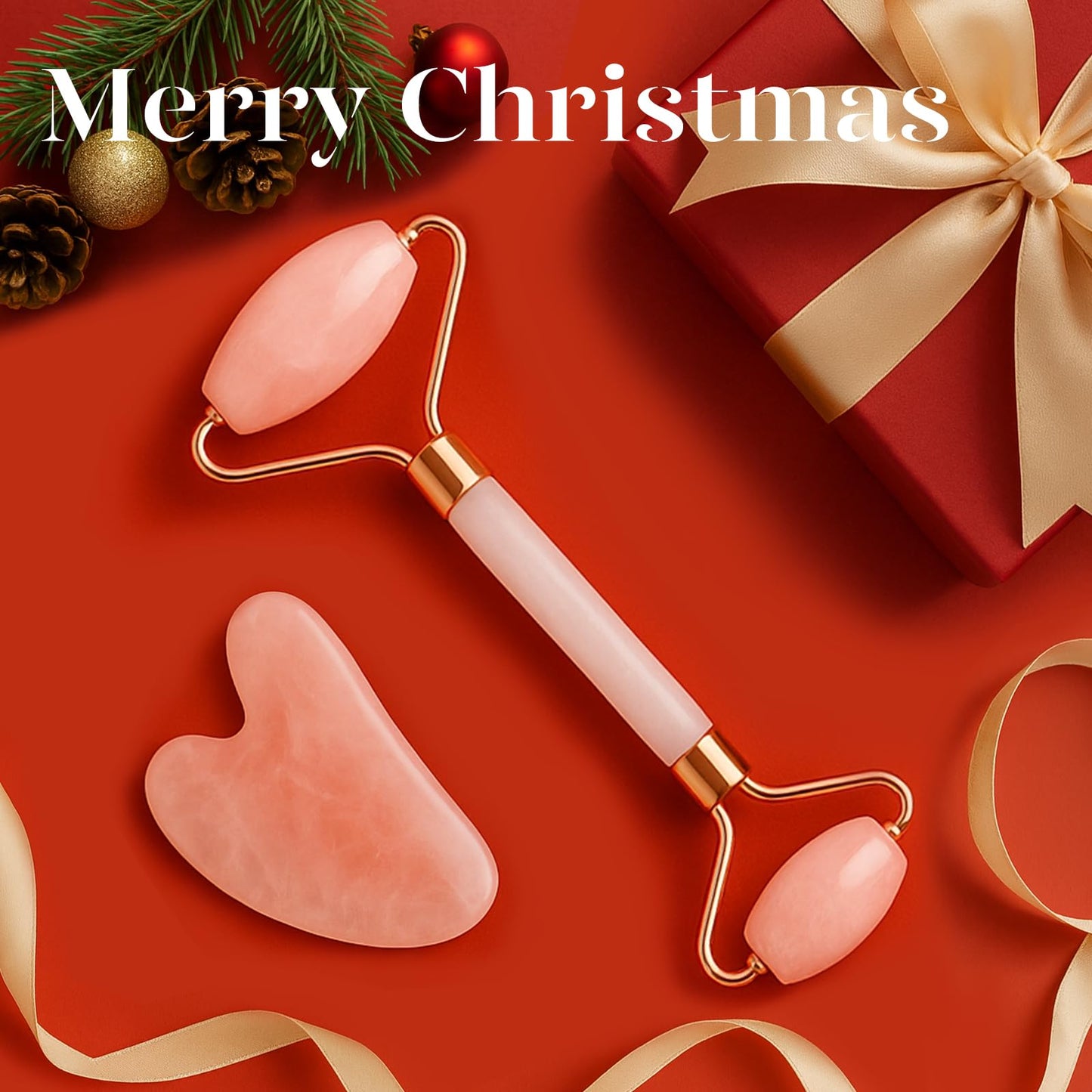 BAIMEI Jade Roller & Gua Sha, Face Roller, Facial Beauty Roller Skin Care Tools, Self Care Gift for Men Women, Massager for Face, Eyes, Neck, Relieve Fine Lines and Wrinkles - Rose Quartz - Medaid International