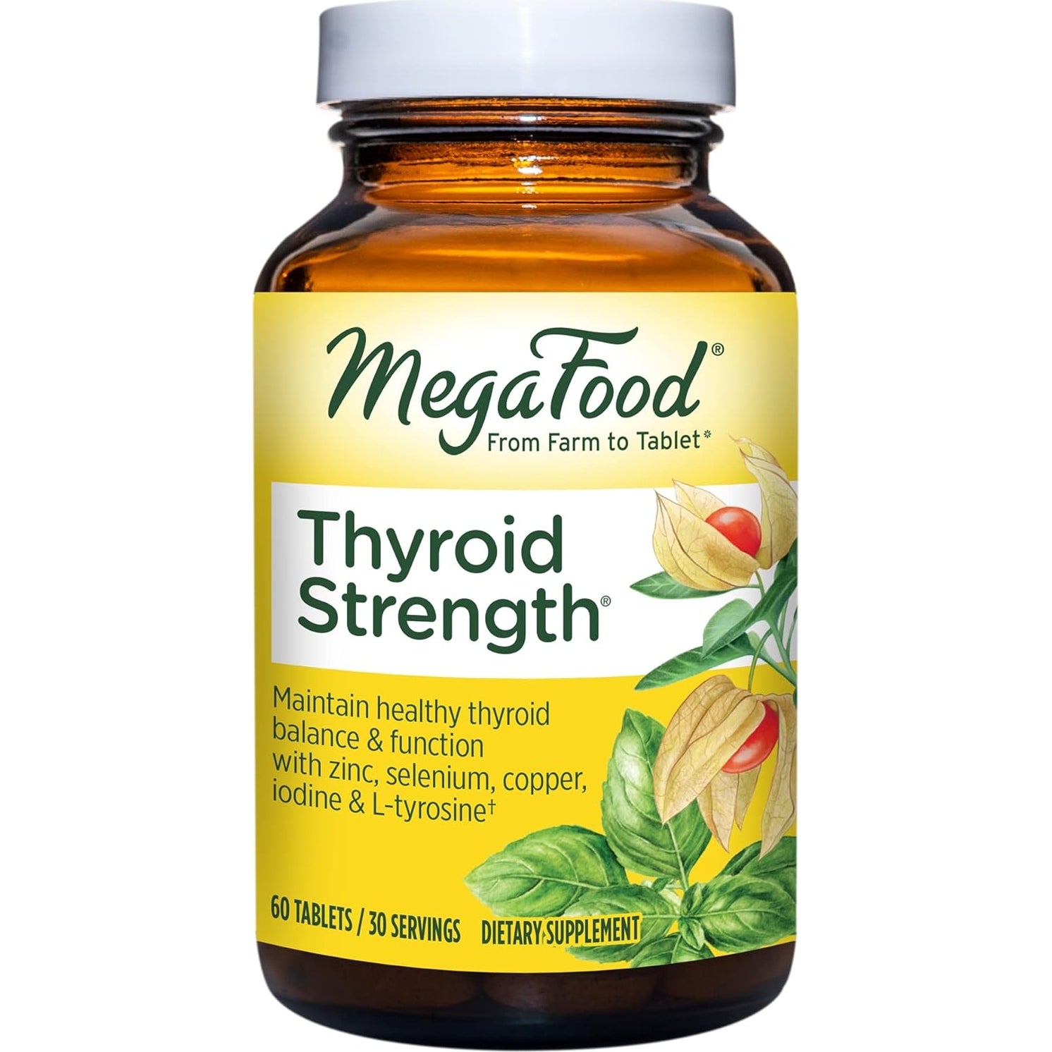 MegaFood Thyroid Strength - Mineral Supplement - Thyroid Support for Women with Ashwagandha, Zinc, Selenium, Copper, Iodine & L-Tyrosine & Herb Blend - Vegetarian - 60 Tabs (30 Servings) - Medaid - Lebanon