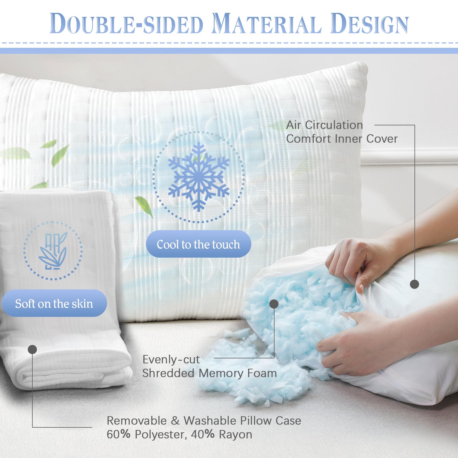 Meoflaw Cooling Pillows for Sleeping King Size Set of 2,Shredded Memory Foam Bed Pillow with Pillow Case-Double Sided Material,Adjustable Loft King Pillow for Side & Back Sleeper-Medium Firm - Medaid International