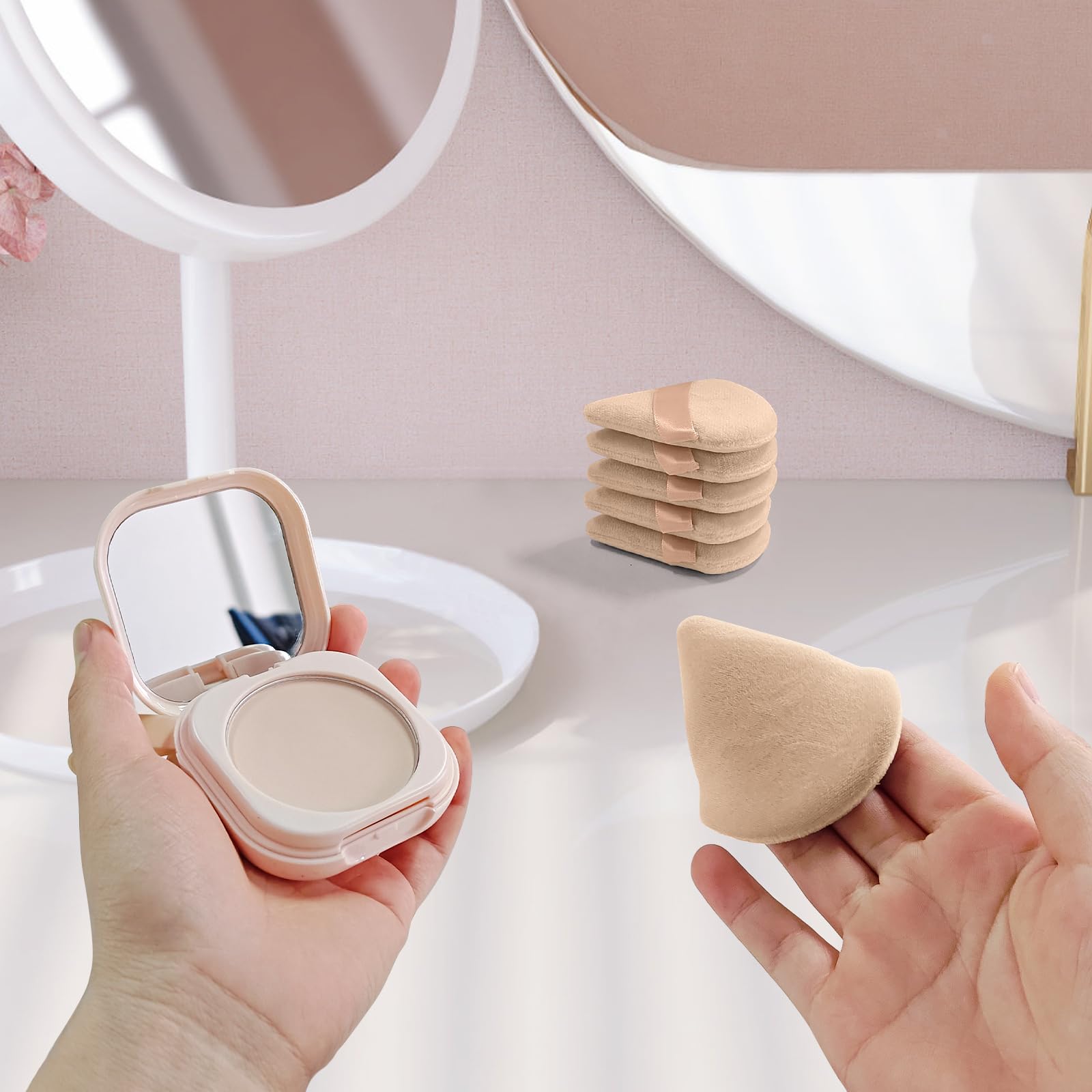 6 Pcs Powder Puff Face Soft Triangle Makeup Puff Velour Makeup Sponge Beauty Blender for Loose Powder - Skin color - Medaid International