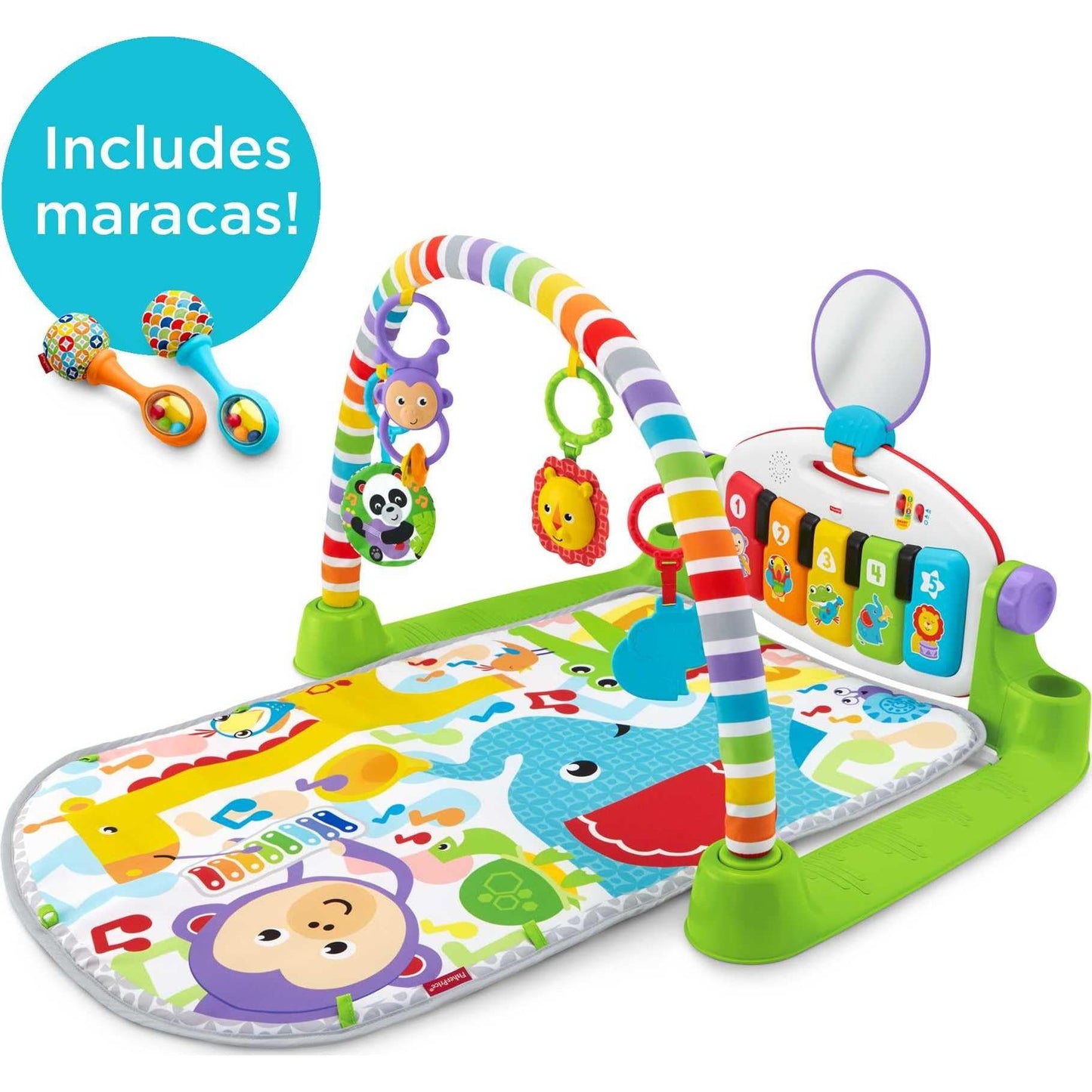 Fisher-Price Baby Playmat Deluxe Kick & Play Piano Gym for Learning & 2 Maracas Soft Rattles for Newborn to Toddler Play Ages 0+ Months - Medaid International