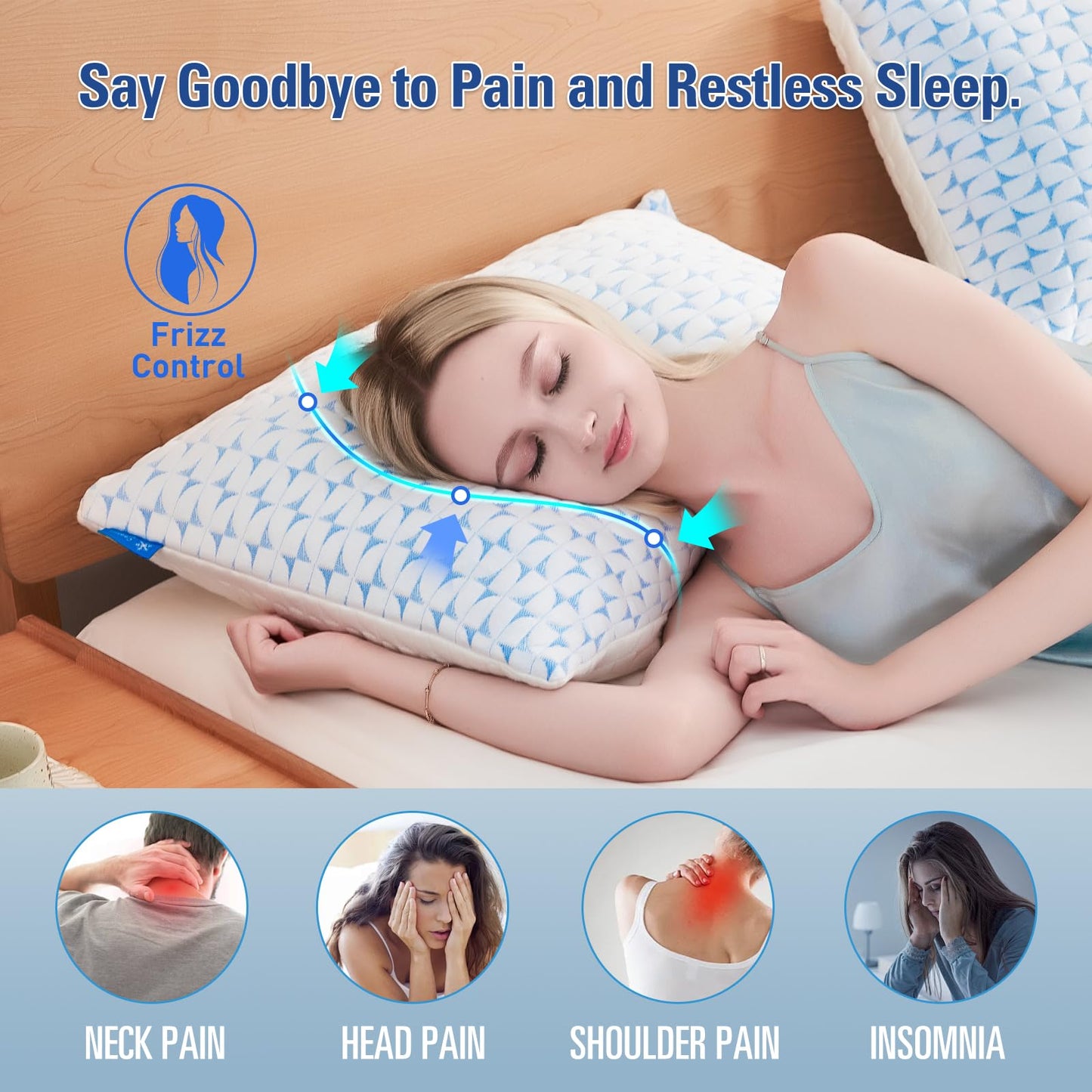 Firm Cooling Pillows for Sleeing, Shredded Memory Foam(Adjustable Loft) Pillow for Side Back Stomach Sleepers, Supportive Gel Pillow with Washable Cover, Queen Size, Gift for Parents or Couples - Medaid International