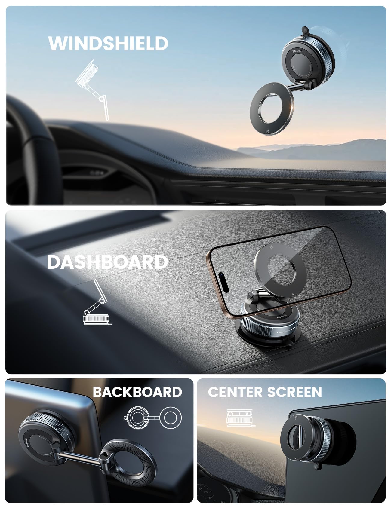 Lamicall Car Phone Holder Mount - [70 LBS Strongest Suction] for Magsafe Car Mount, 360° Adjustable Suction Cup Phone Mount Dashboard Windshield Vacuum Magnetic Phone Holder fit iPhone 17 16 Pro Max - Medaid International