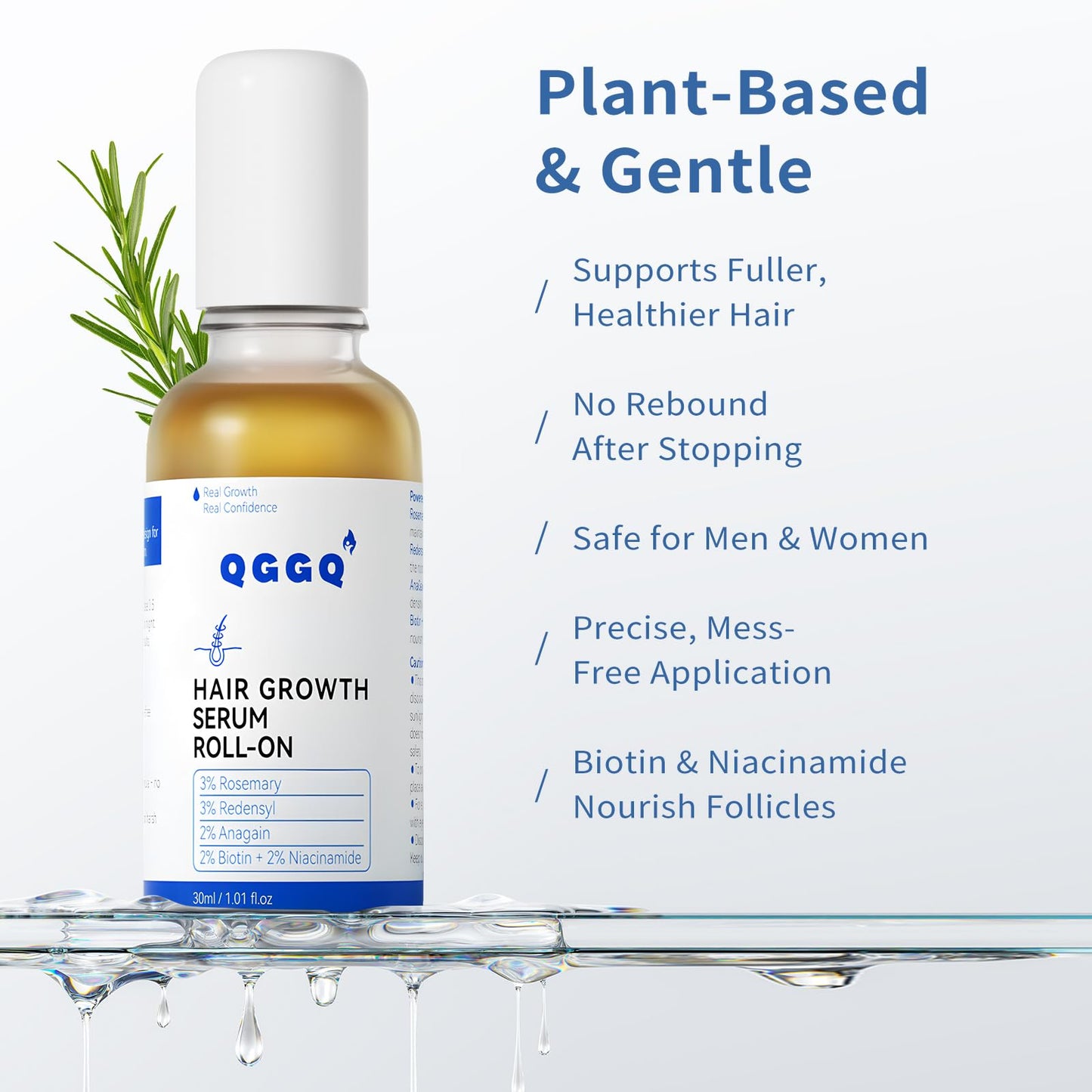 Hair Growth Serum Roll-On 30ml | Patented Blend with 3% Rosemary, 3% Redensyl, 2% AnaGain, Biotin & Niacinamide | No-Rinse, Fast-Absorbing | For Thinning Hair & All Hair Types (1.01 Fl Oz (Pack of 1)) - Medaid International