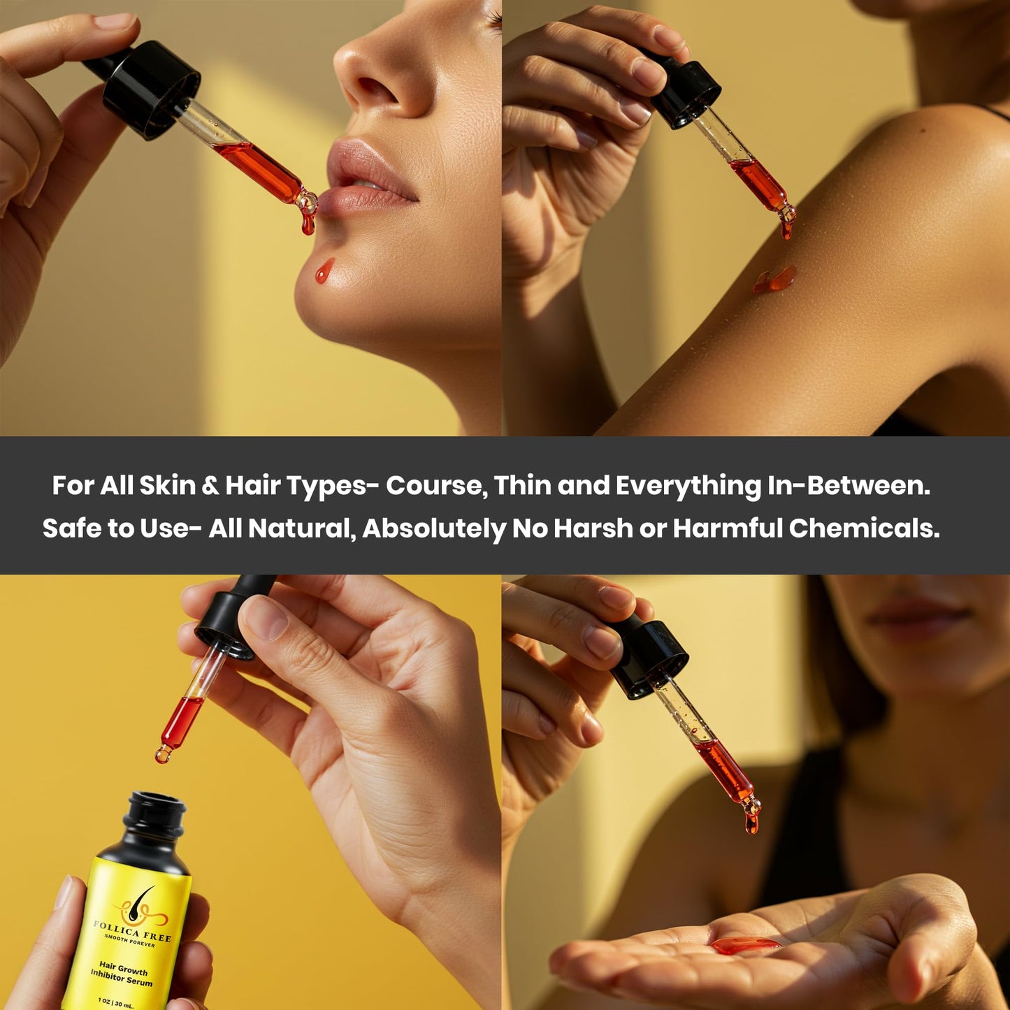 Follica Free Organic Cold-Pressed Red Cyperus Rotundus Oil, Hair Growth Inhibitor, Ingrown Hair Prevention, Laser Hair Removal Alternative, Orange Scented, 1 Oz. Bottle - Medaid International