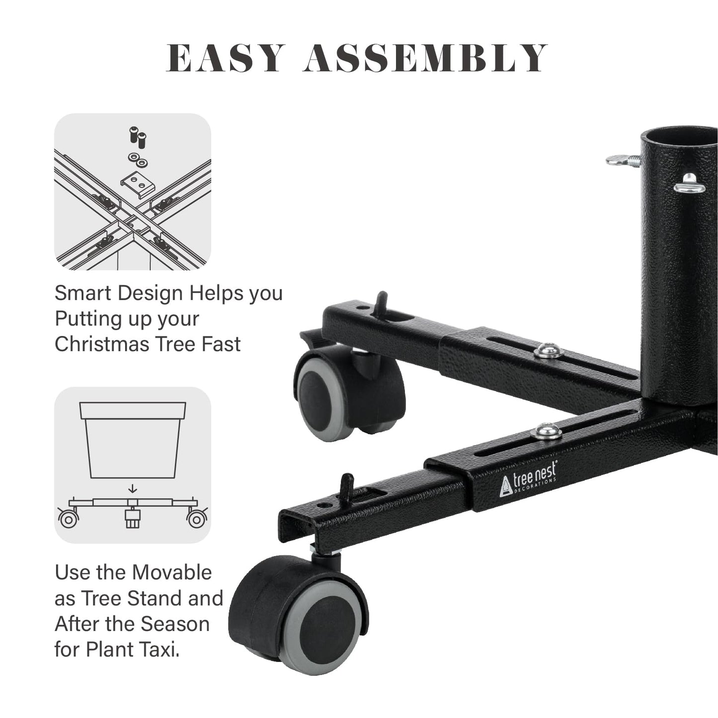 Tree Nest Christmas Tree Stand Base with Wheels Movable Christmas Fake Tree Holder for 6ft Artificial Tree Plant Taxi no Christmas Tree Collar or Tree Skirt Needed (Black) - Medaid International