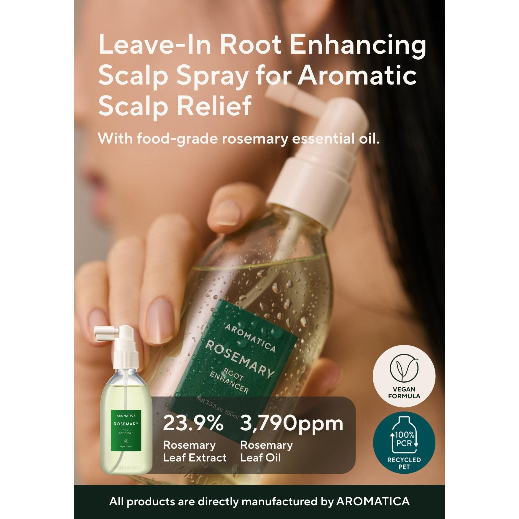 AROMATICA Root Enhancer Rosemary Water Spray for Hair Growth – Korean Hair Care Oil for Scalp Detox – Flaky & Itchy & Dry Scalp Treatment – Free from Sulfate, Silicone, and Paraben (3.38oz) - Medaid International