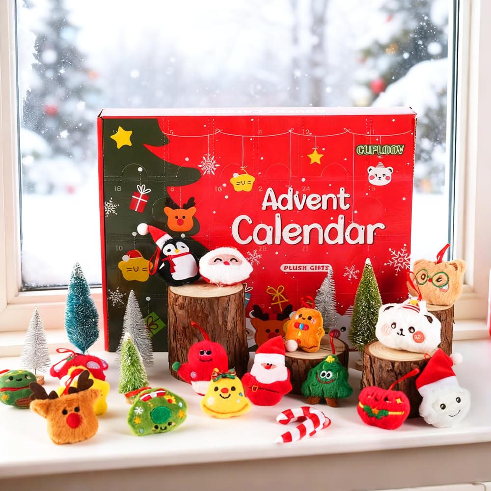 Advent Calendar 2025 with Plush Toys - 24 Days Surprise Plush Advent Calendar, Soft Mini Stuffed Animal Toys Christmas Gift for Kids Teen Boys Girls Adult - Medaid International