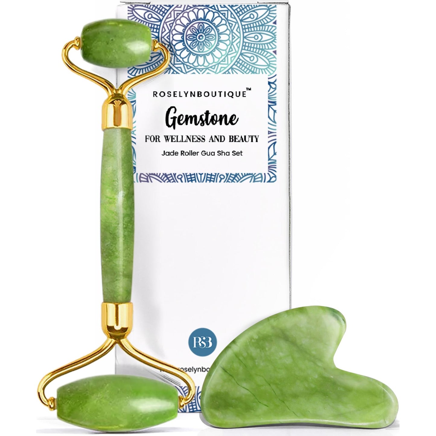 ROSELYNBOUTIQUE Gua Sha Facial Tools & Face Roller for Lift Wrinkless Natural Skincare Tool Jade Roller Guasha Tool for Face (Green) - Medaid International
