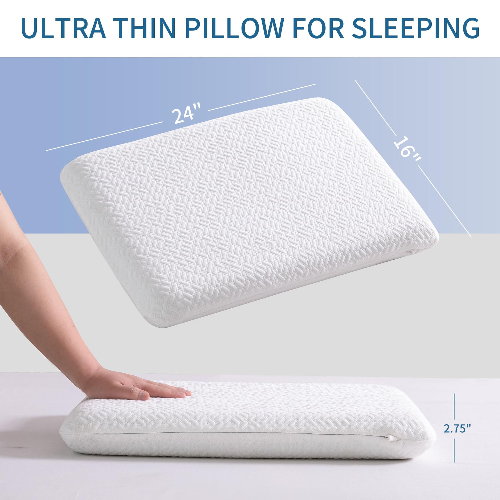 bigpawl Ultra Thin, Flat Pillow for Sleeping 2.75 Inch Height, Thin Memory Foam Pillow for Stomach Sleeper, Slim Bed Pillow for Side and Back Sleepers, Standard Size - Medaid International