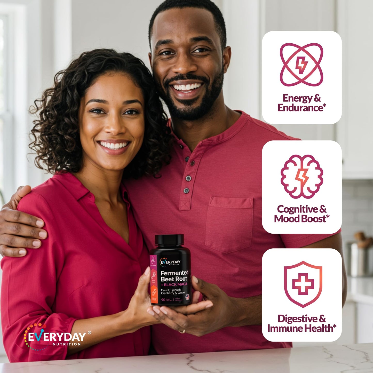 EVERYDAY NUTRITION Organic Fermented Beet Root, Black Maca, Carrot, Spinach, Cranberry, Ginger |Enhanced Overall Health for Women & Men | Made in USA | 90 Veggie Capsules - Medaid International