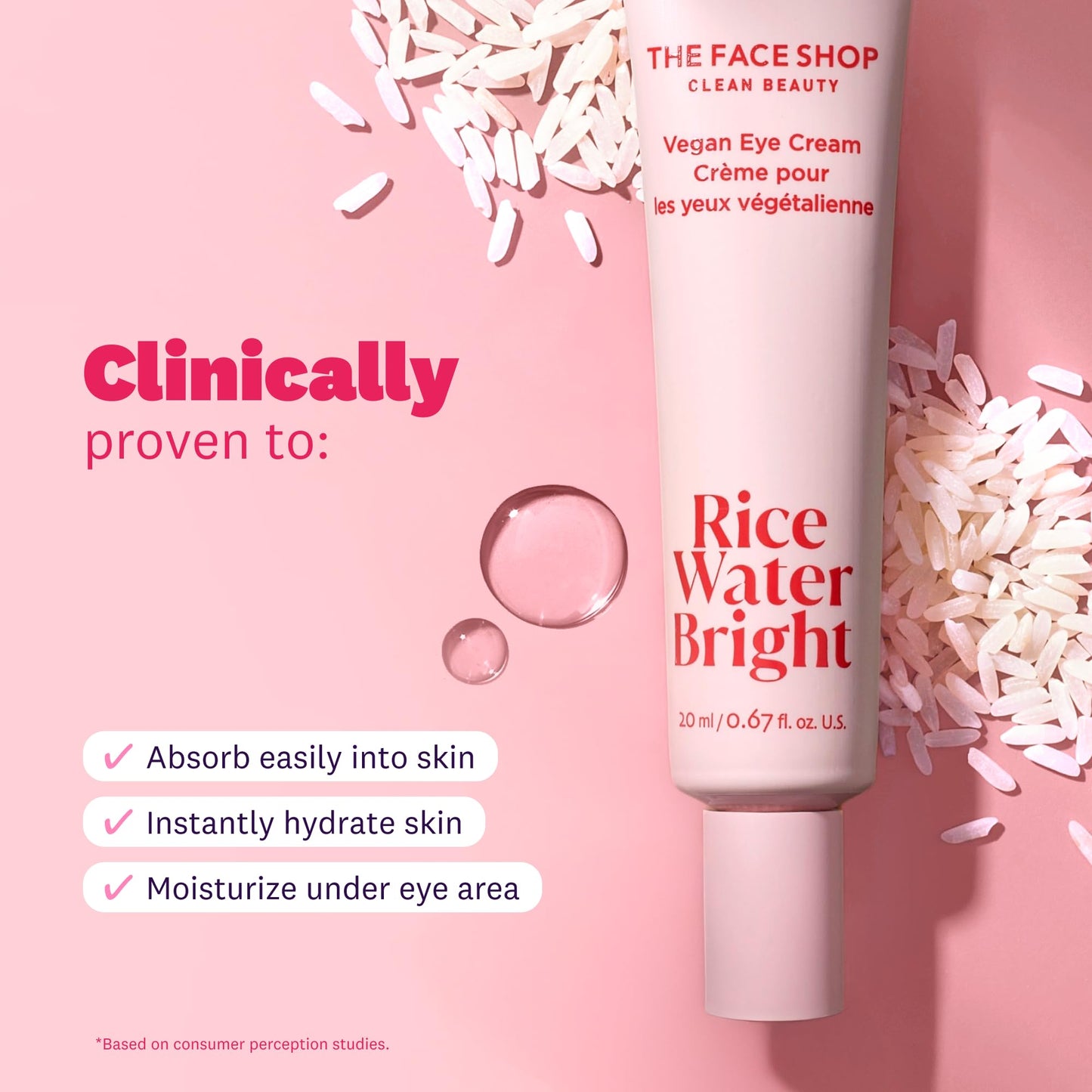 The Face Shop Rice Water Bright Vegan Eye Cream - Eye Cream for Dark Circles - Dark Circles Under Eye Treatment - Under Eye Brightener - Hydrating - Niacinamide - Hyaluronic Acid - Korean Skin Care - Medaid International