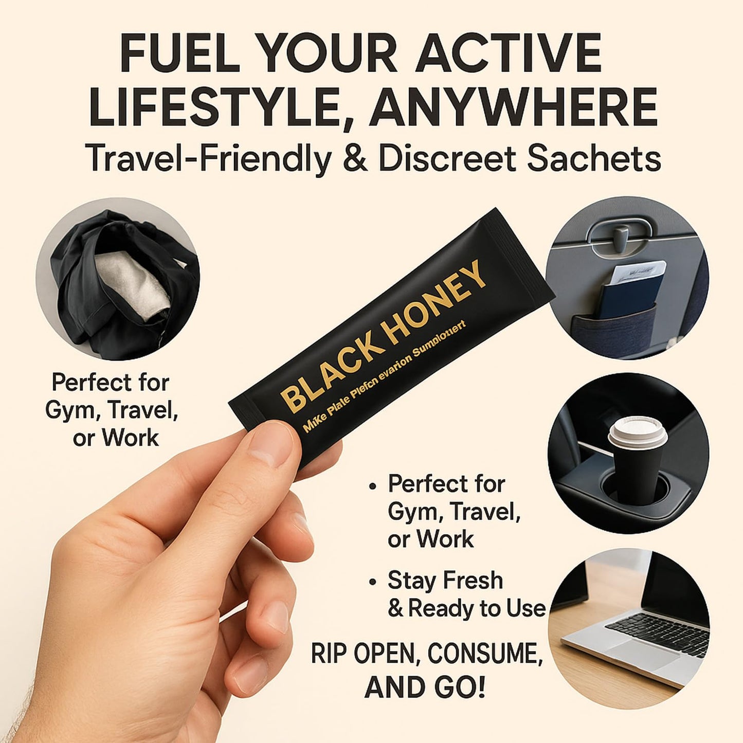 Black Honey Sticks Natural Energy & Vitality Packs – Raw Organic Honey with Maca, Ginseng & Black Ginger Extracts, Travel-Size Sachets, Male Wellness & Daily Support (Box of 10) - Medaid International