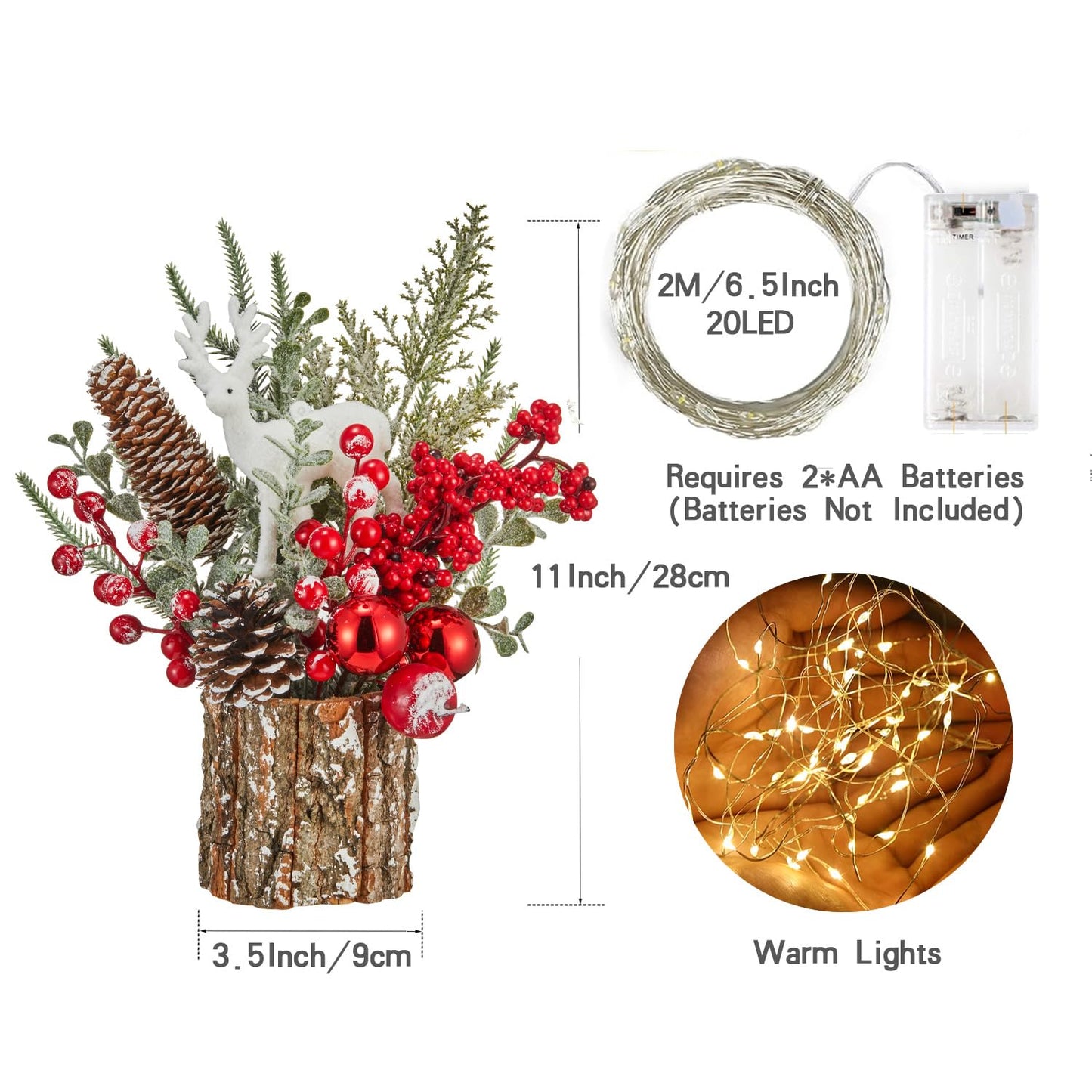 MYELLU Xmas Decor Small Christmas Tree with Lights - Artificial Tabletop Lighted Mini Christmas Tree with Christmas Ornaments Gnomes Indoor for Office Desk Home Decorations - Medaid International