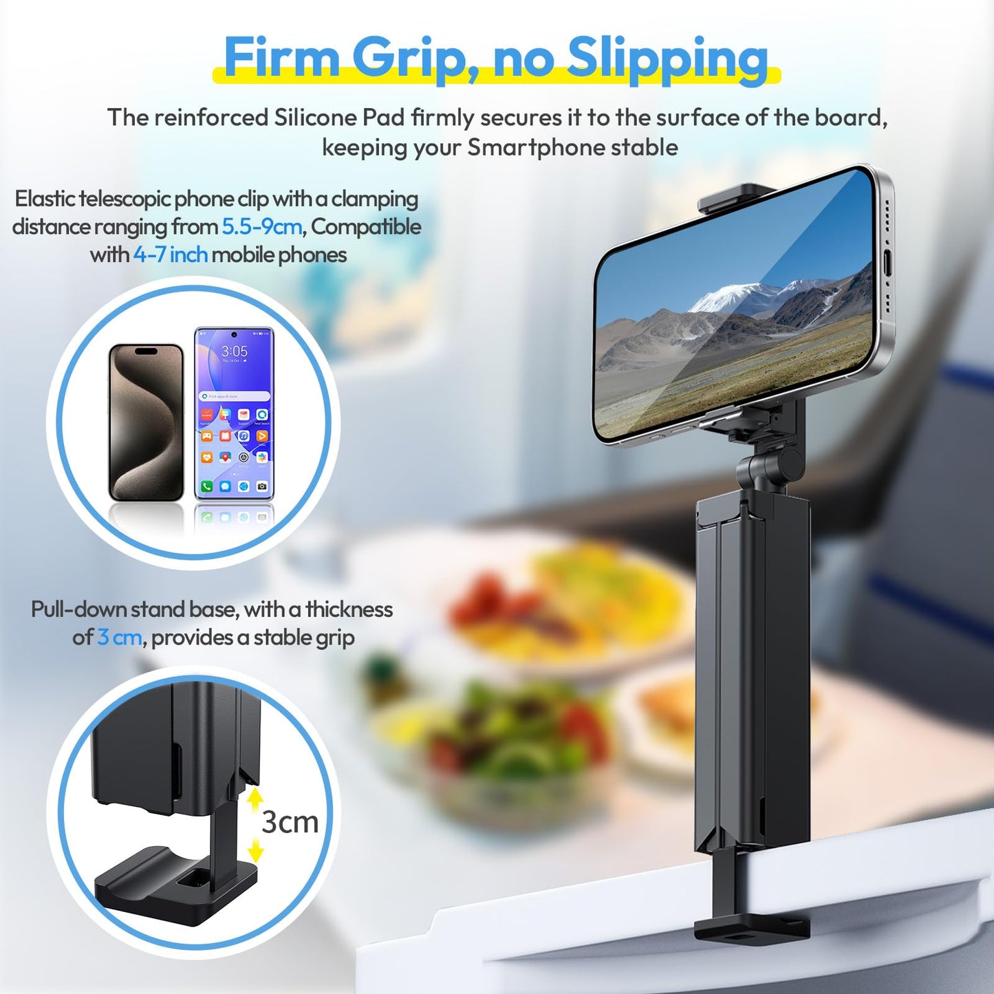 ULANZI SK-20 Travel Essentials Airplane Phone Holder, Phone Tripod 360° Rotation,Travel Must Have Handsfree Cellphone Stand for Desk,Flight Essential Universal Adjustable Stand for Train Table - Medaid International