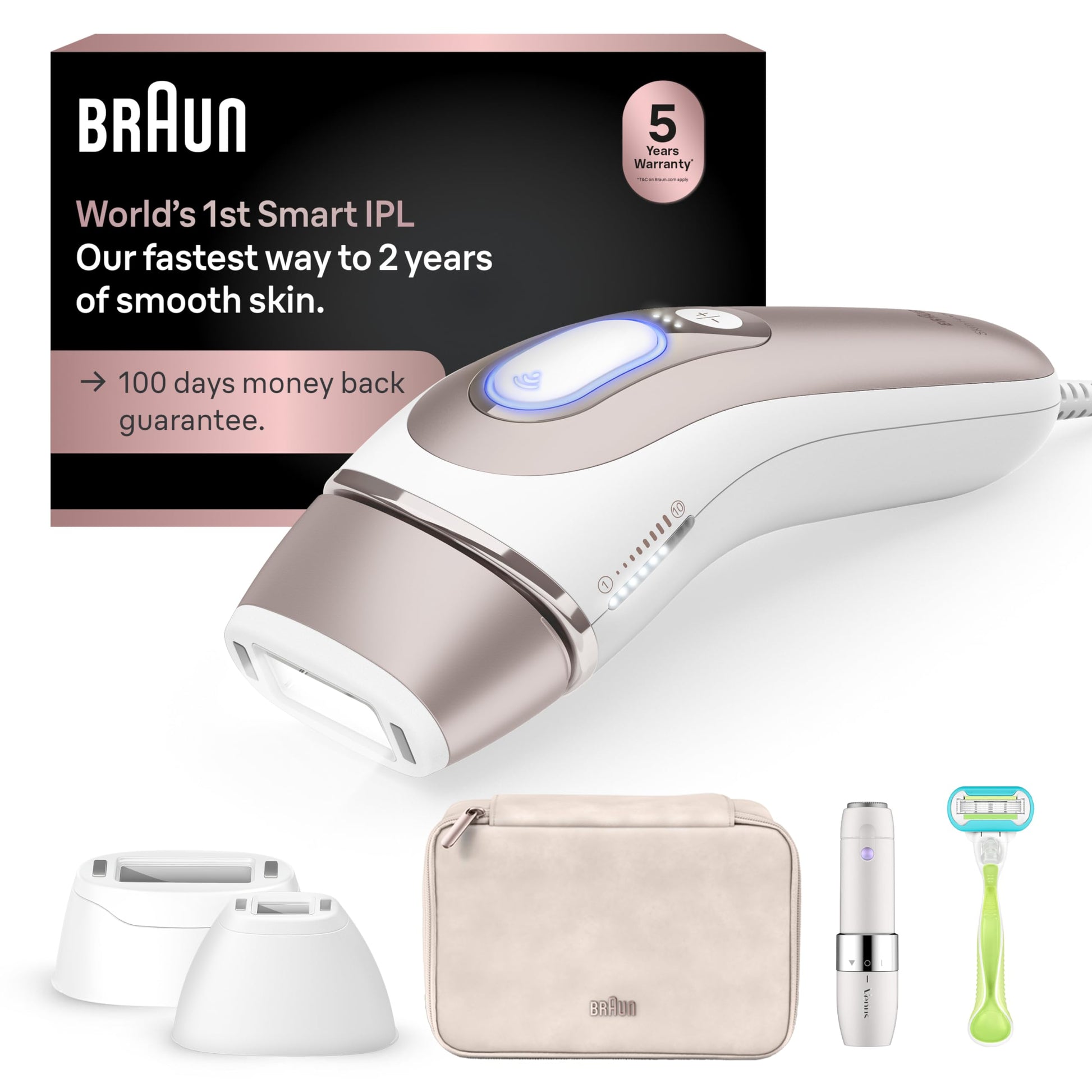 Braun Smart IPL, Skin i·Expert Pro 7: at Home Laser Hair Removal for Women and Men, Permanent Visible Hair Reduction, with Free App, Vanity Case, Venus Razor, 2 Smart Heads, Facial Trimmer, IPL7219 - Medaid International