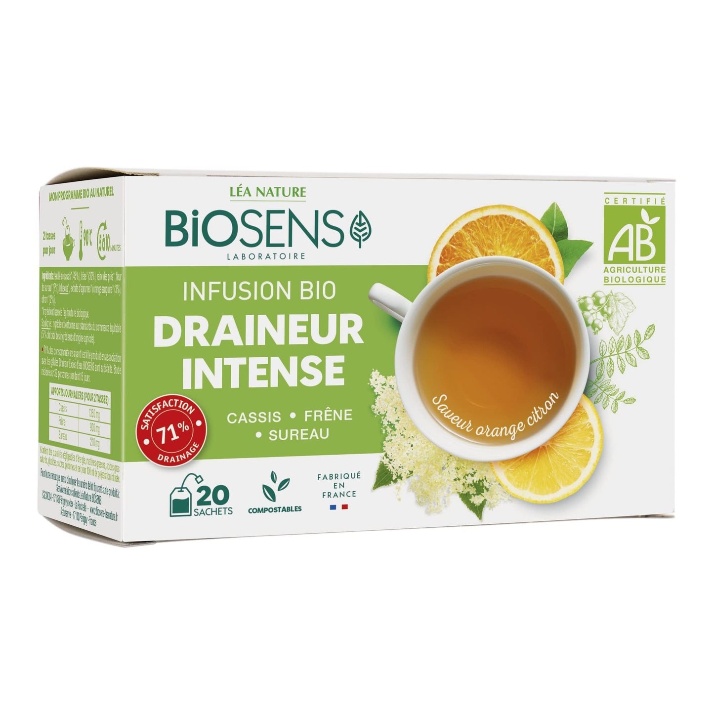 Biosens - Infusion Draineur intense - Cassis, Frêne et Sureau - Certifié Bio AB - Fabriqué en France - 20 sachets - Medaid International