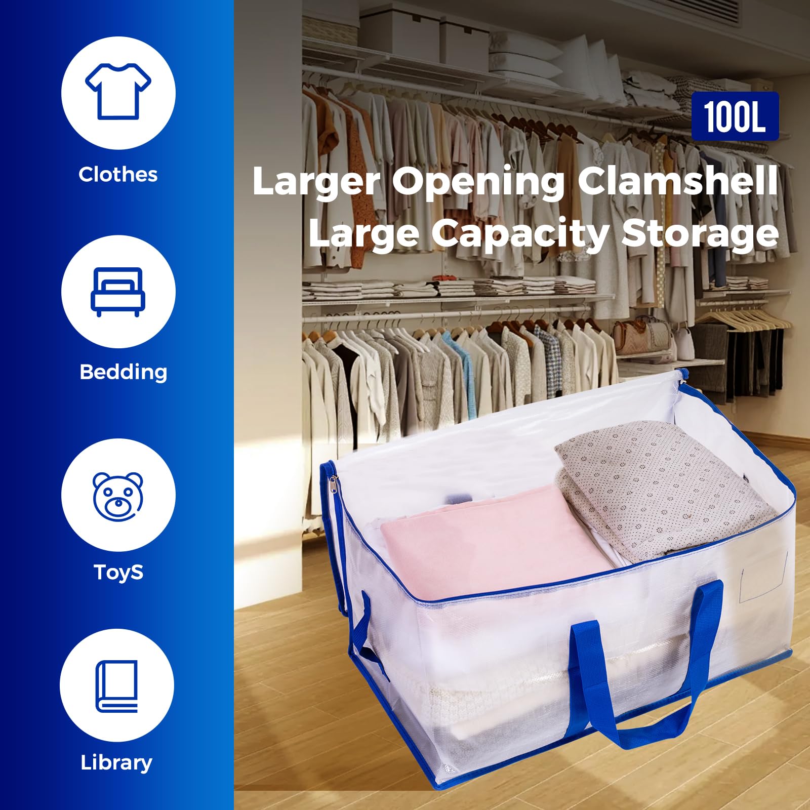 ZFWDSY 105L Moving Bags 6 pack Storage Bag Large Moving Boxes with Lids, Zippers Handles for Moving Totes Bins, College Dorm, Traveling, Camping, Christmas - Medaid International