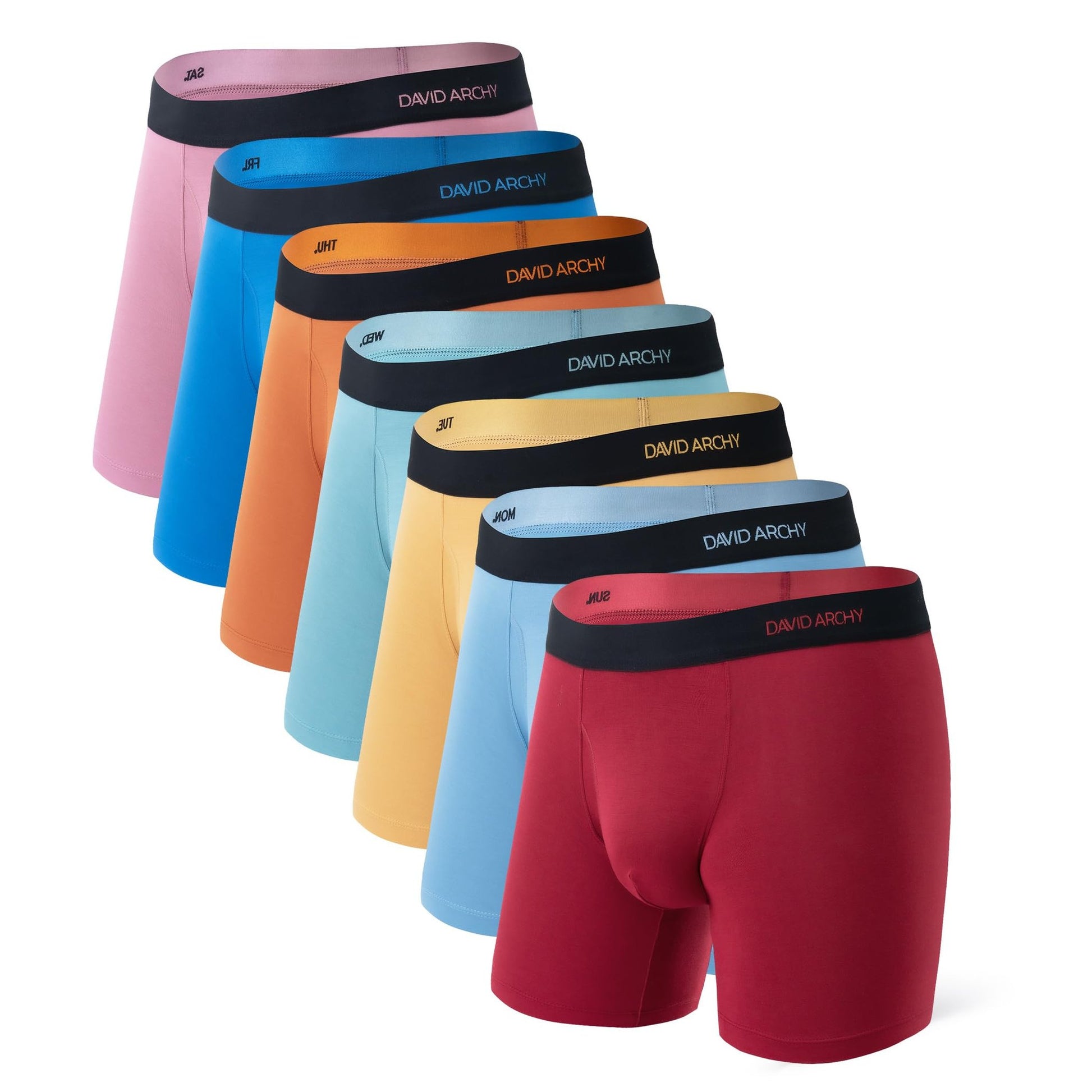 DAVID ARCHY Mens Underwear Rayon made from Bamboo 7-Pack, Wicking-Moisture & Cool Boxer Briefs with Support Pouch, Breathable Soft Stretch Boxers for Men with Fly (L, Seven Colors - 6.5'') - Medaid International