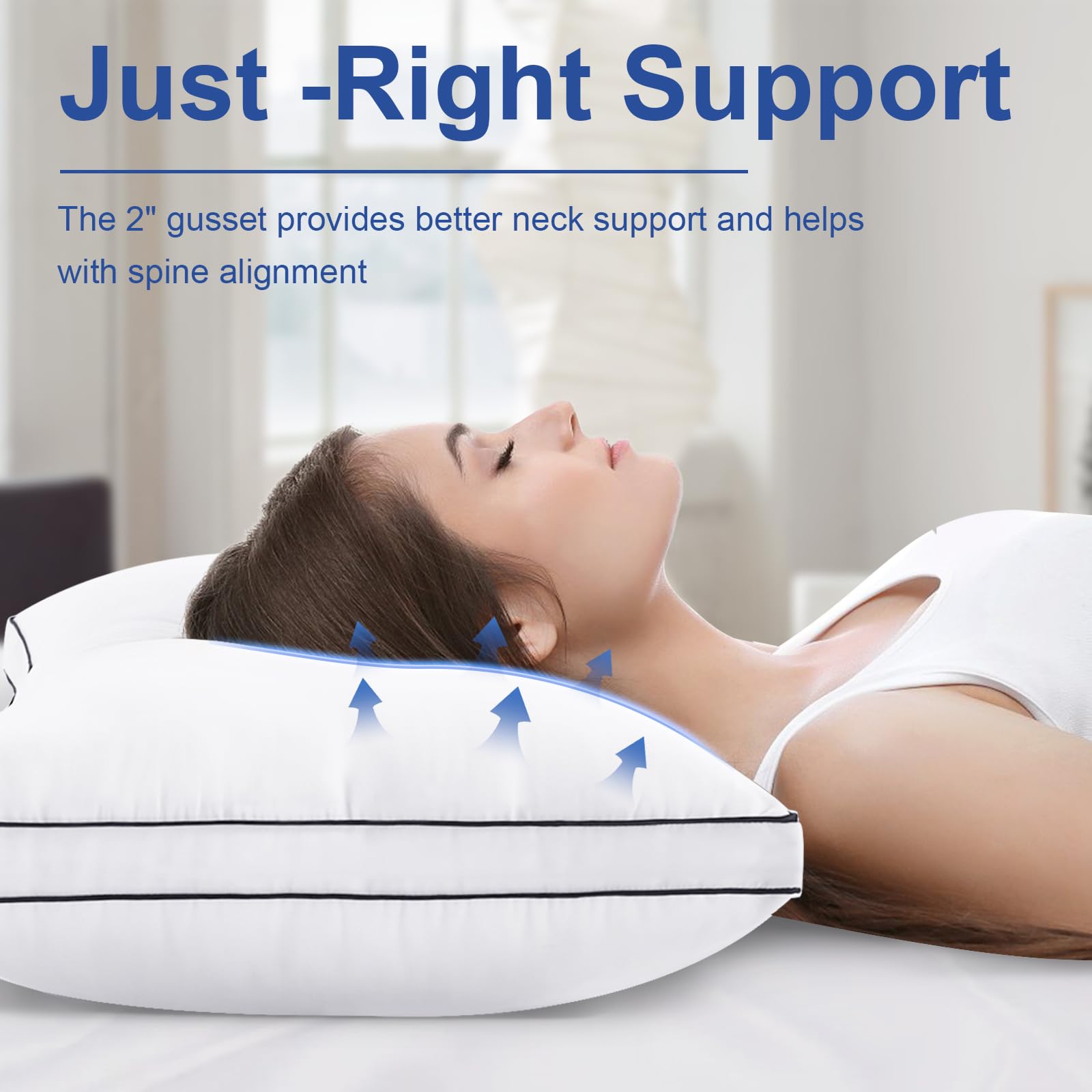 Premium Pillows Queen Size Set of 2, Fluffy and Supportive 7D Down Alternative Bed Pillows, Luxury Soft Hotel Quality Gusseted Pillow for Side Back Stomach Sleepers, Relief Neck Head and Shoulder Pain - Medaid International