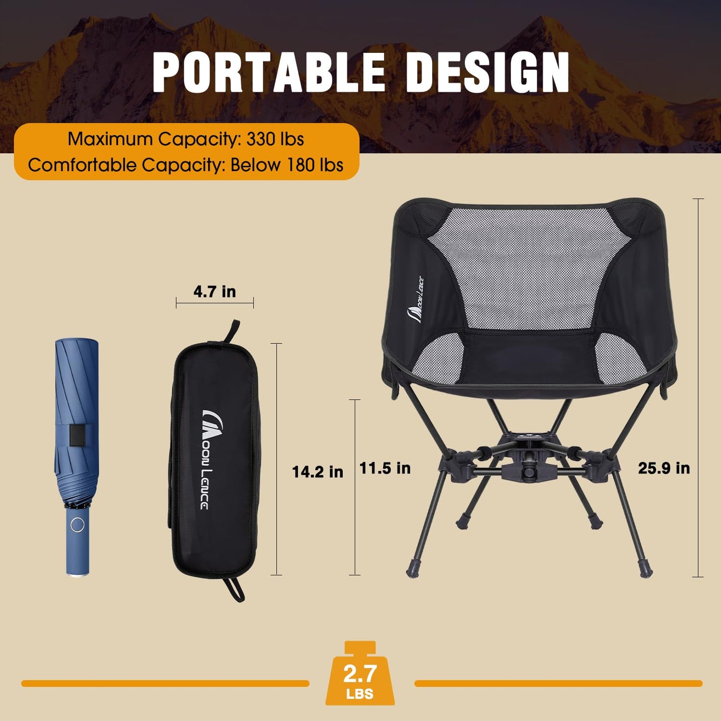 MOON LENCE Portable Camping Chair Backpacking Chair - The 4th Generation Ultralight Folding Chair - Compact, Lightweight Foldable Chairs for Hiking Mountaineering Beach - Medaid International