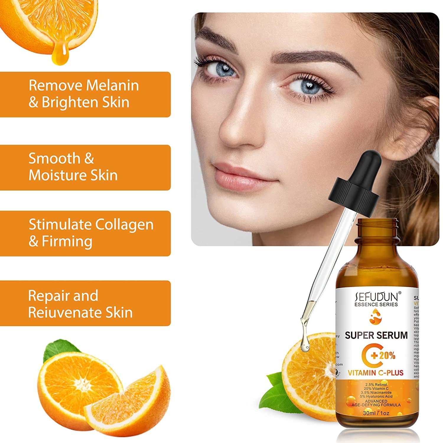 20% Vitamin C Serum for Face with Hyaluronic Acid 1 Fl Oz, Anti Aging Facial Serum for Women & Men, Antioxidant, Boost Skin Collagen, Fades Dark Spot, Hydrate & Plump Skin, Anti Aging & Wrinkle - Medaid International
