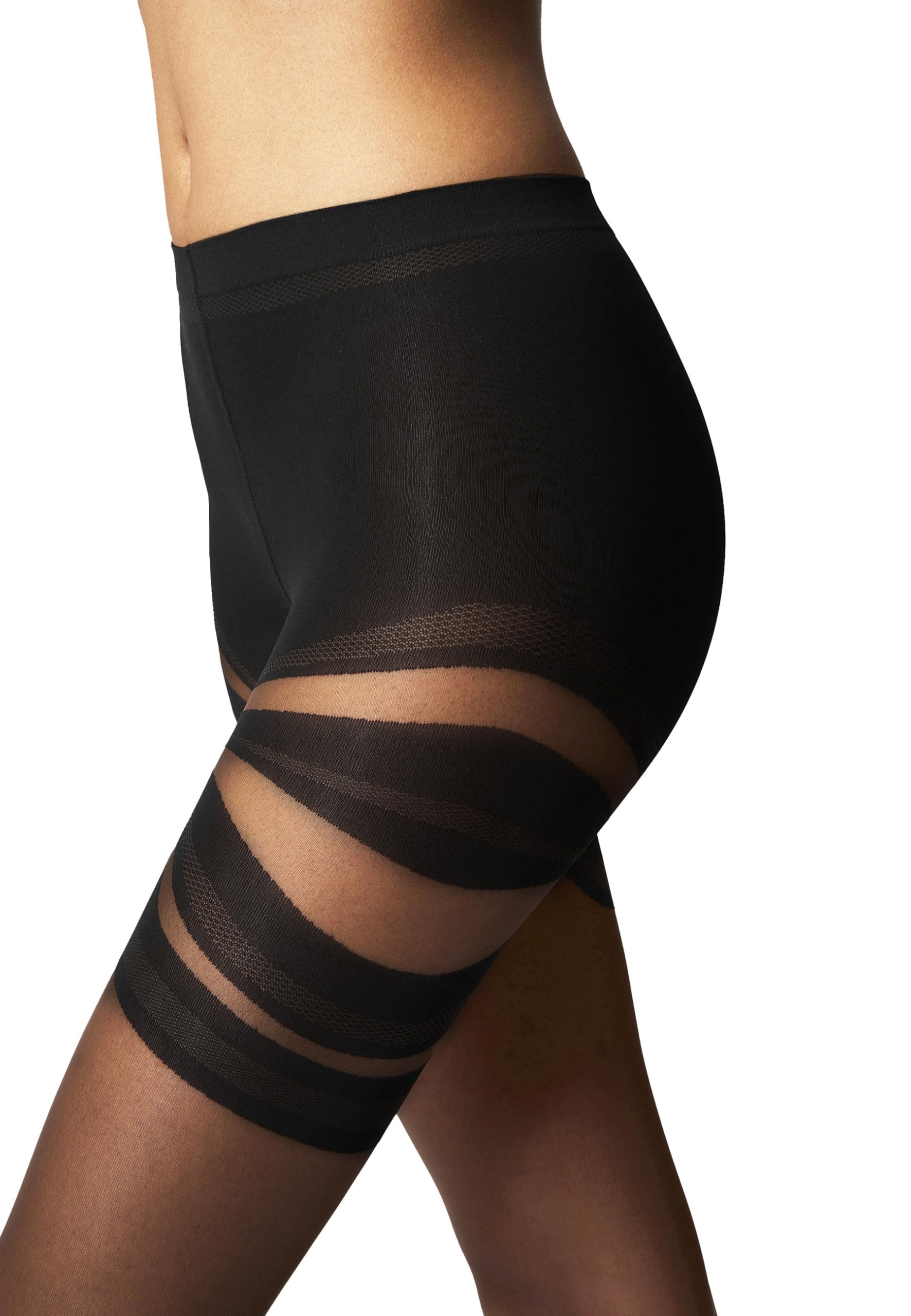 Wolford Venus Tights For Women 20 Denier Sheer-Opaque Matte Pantyhose with Dynamic Line Design Soft Waistband Circular Knit fairly light black Large - Medaid International