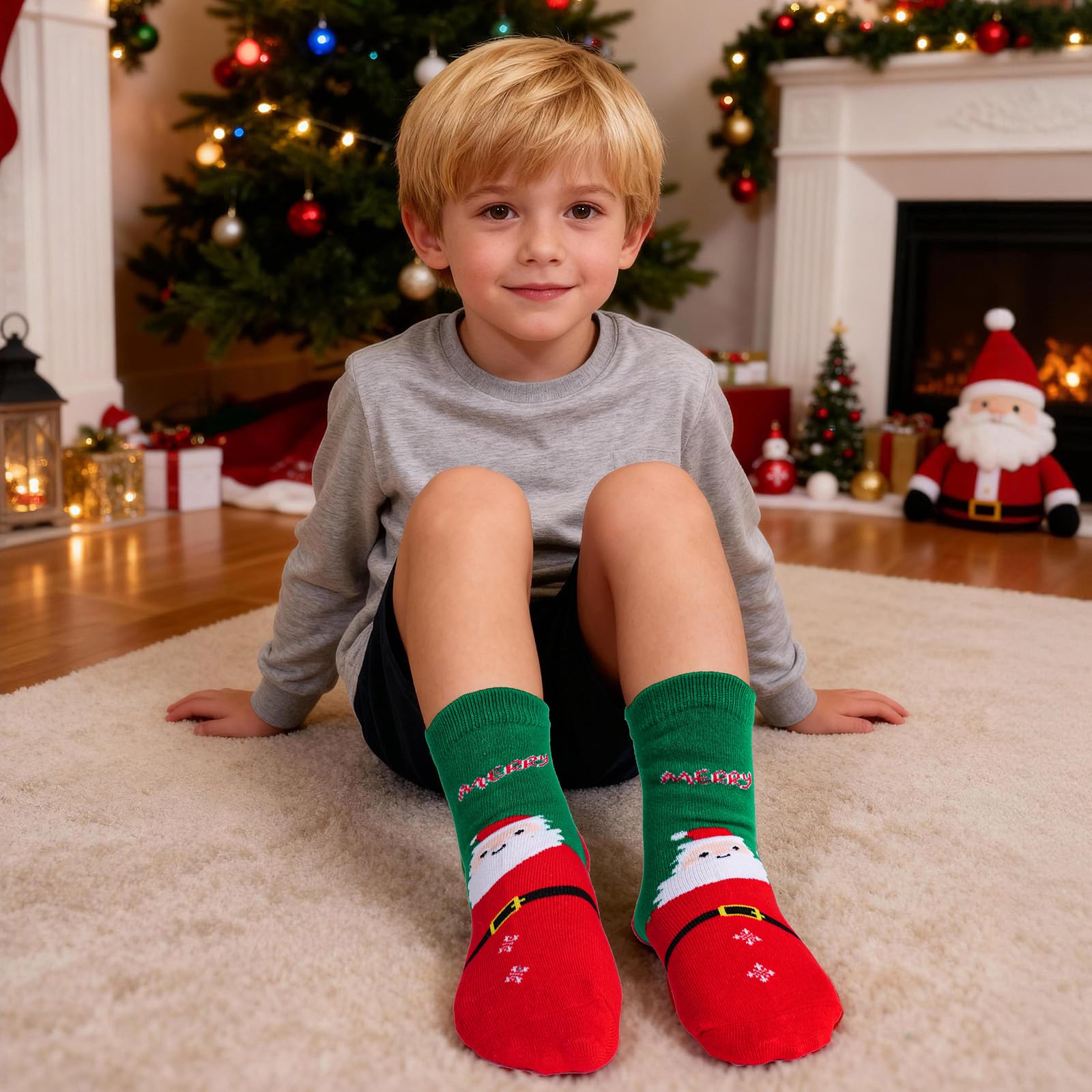 cnomg 5Pairs Christmas Socks for Kids Toddler Christmas Socks for Holiday Xmas Cute Sock for Boys Girls Children Gift(US, Age, 5 Years, 8 Years) - Medaid International