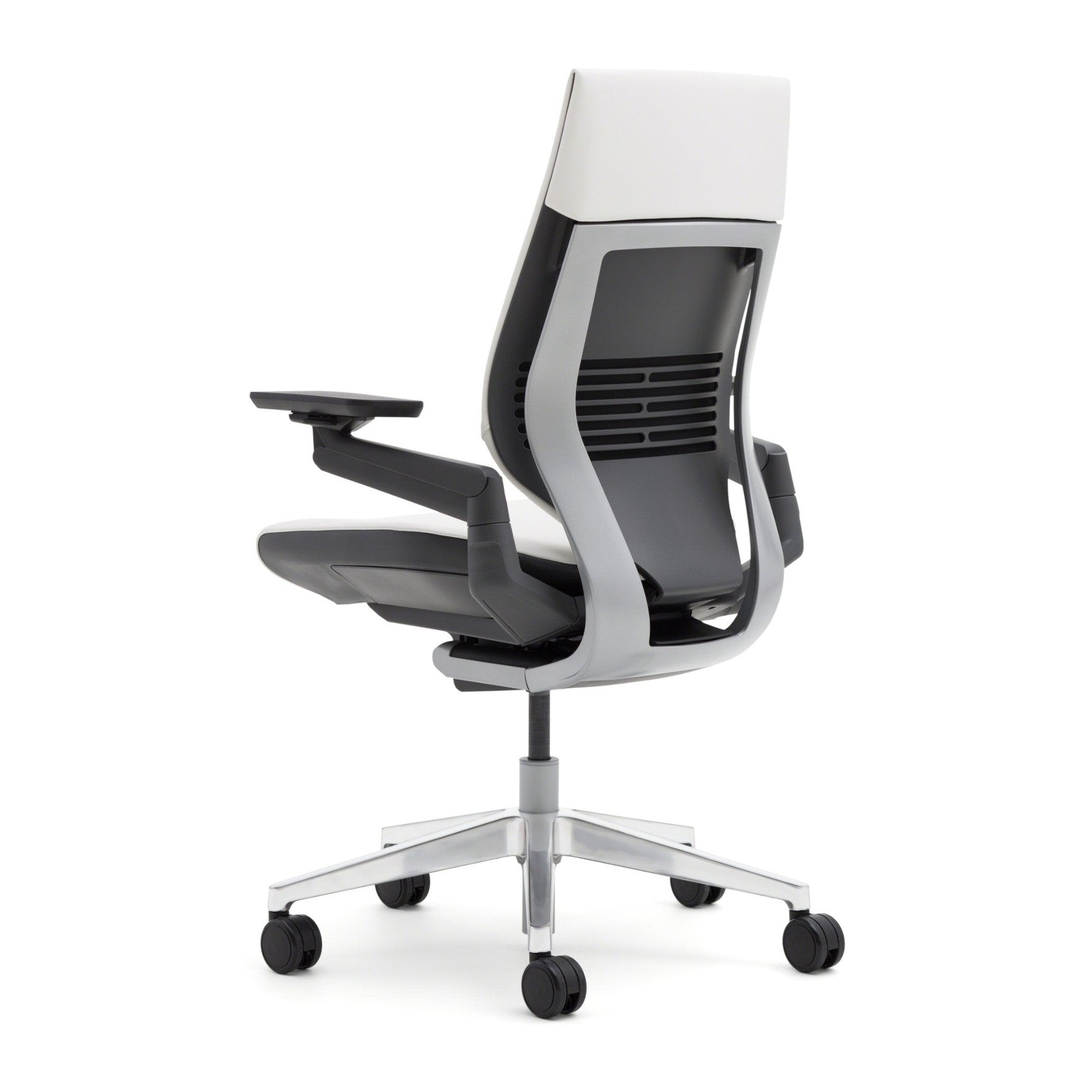 Steelcase Gesture Office Chair - Buzz2 Black Upholstered Wrapped Back Platinum Metallic Frame Medium Seat Merle Seat/Back/Arms (Dark/Light) Hard Floor Caster Wheels - Medaid International
