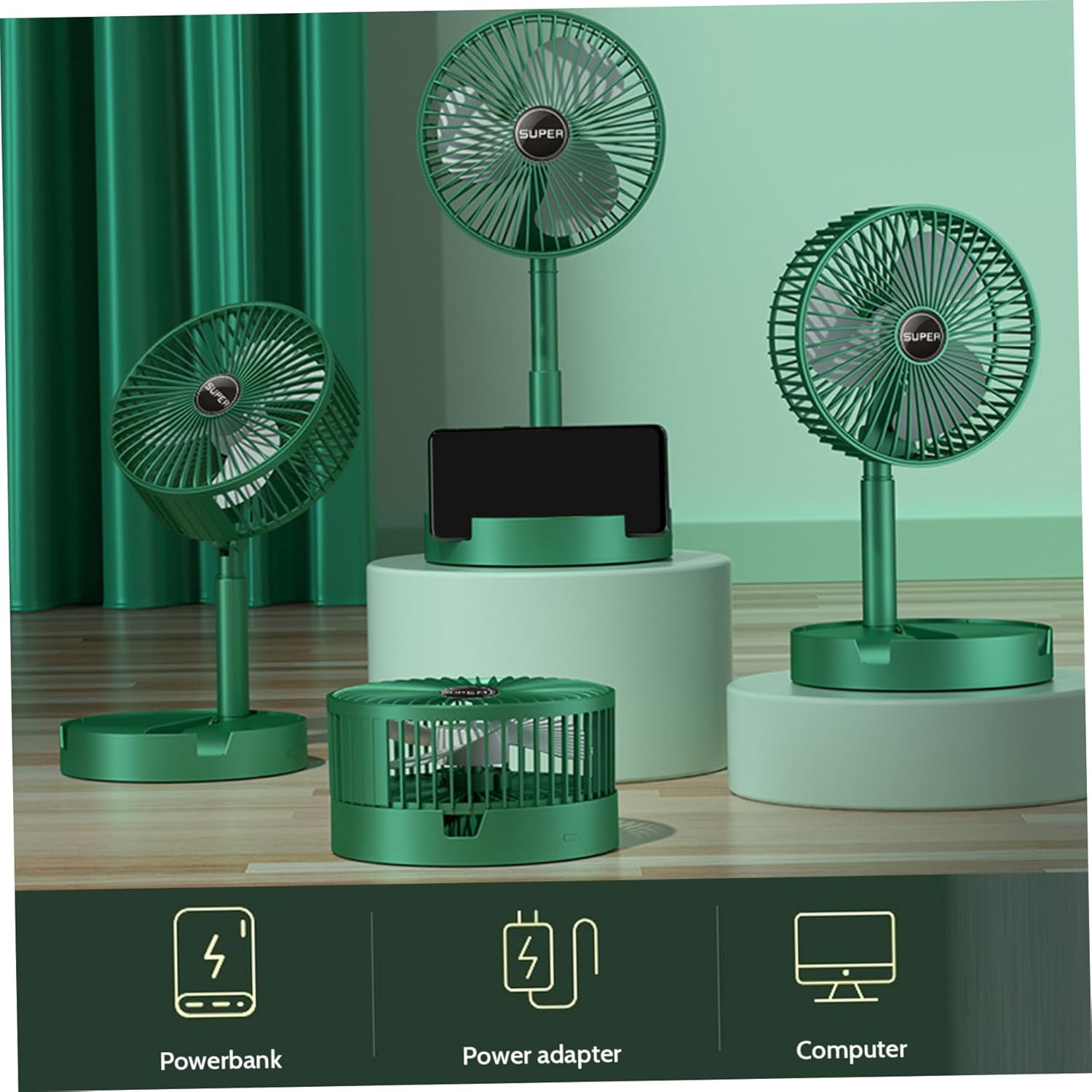 Foldable Desk Fan 3 Speeds, 180¬∞ Tilt Adjustable Rechargeable Fan with Low Noise & Long Battery Life - Medaid International