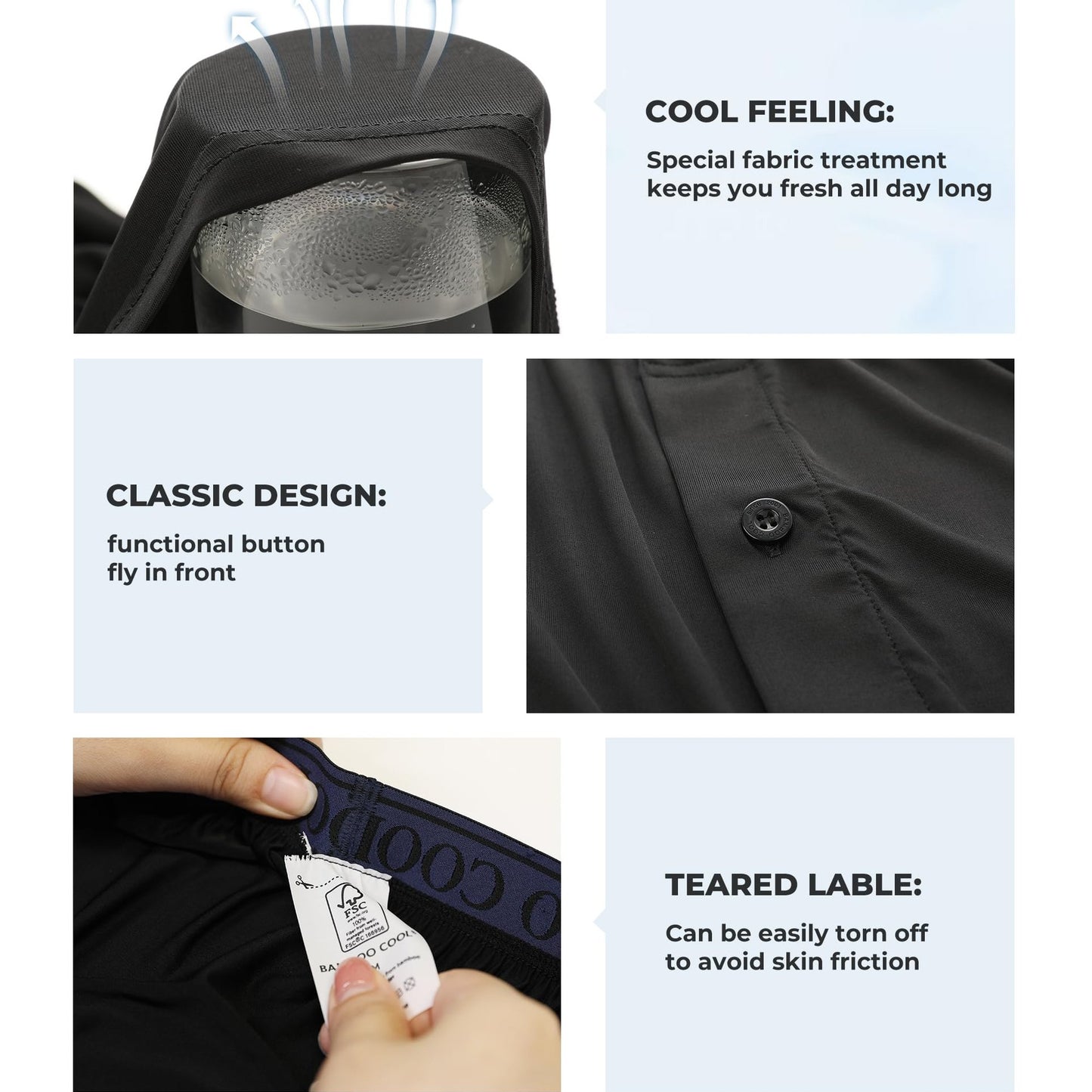 BAMBOO COOL Men's Silky Boxer Shorts,Soft and Breathable,Knit Underwear with Button Fly Pajamas Sleep Shorts 3 Pack - Medaid International