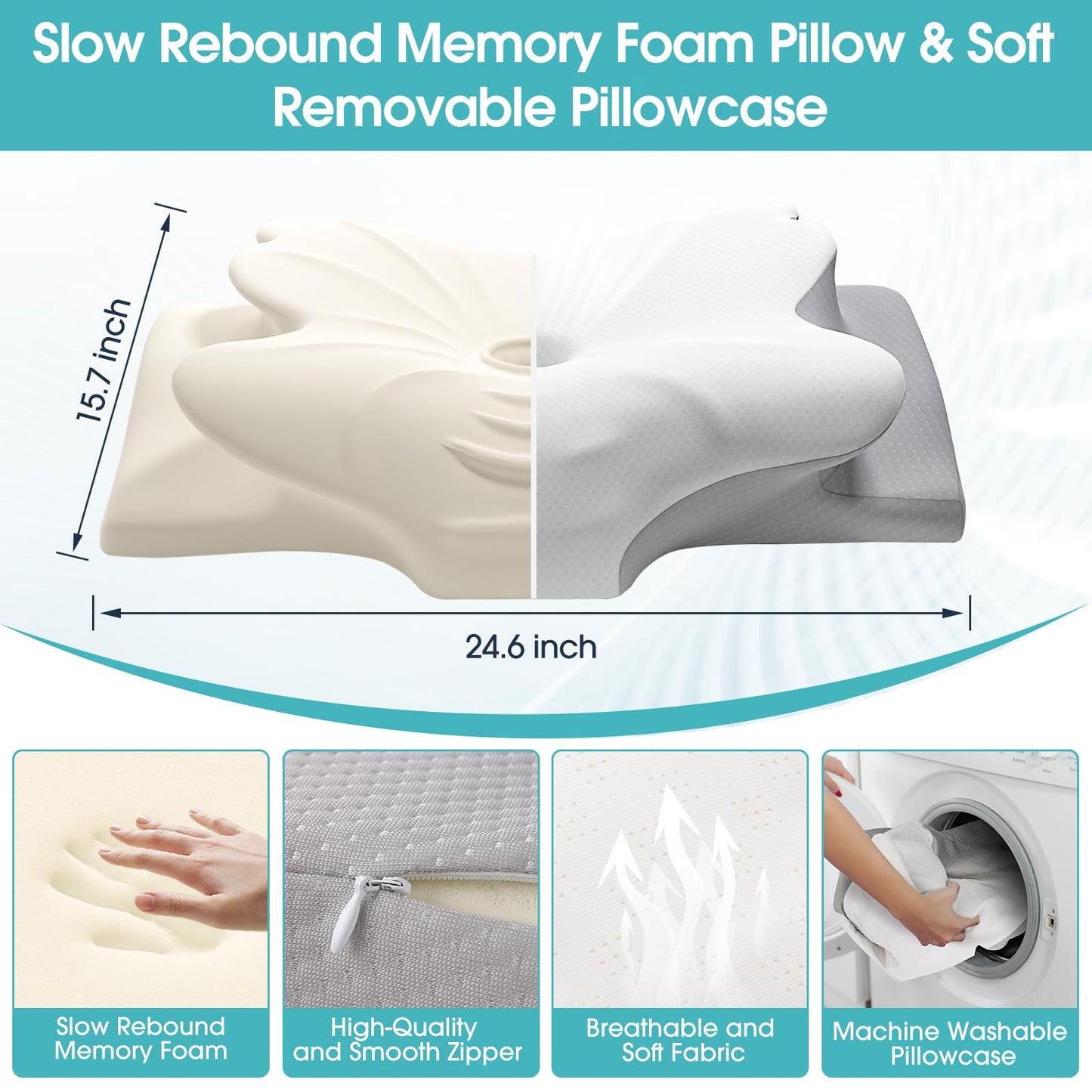 SereneCloud Cervical Pillow for Neck and Shoulder Support, Contour Memory Foam Pillow for Sleeping, Ergonomic Bed Pillow for Side, Back, Stomach Sleepers with Breathable Pillowcase (Queen, Medium) - Medaid International