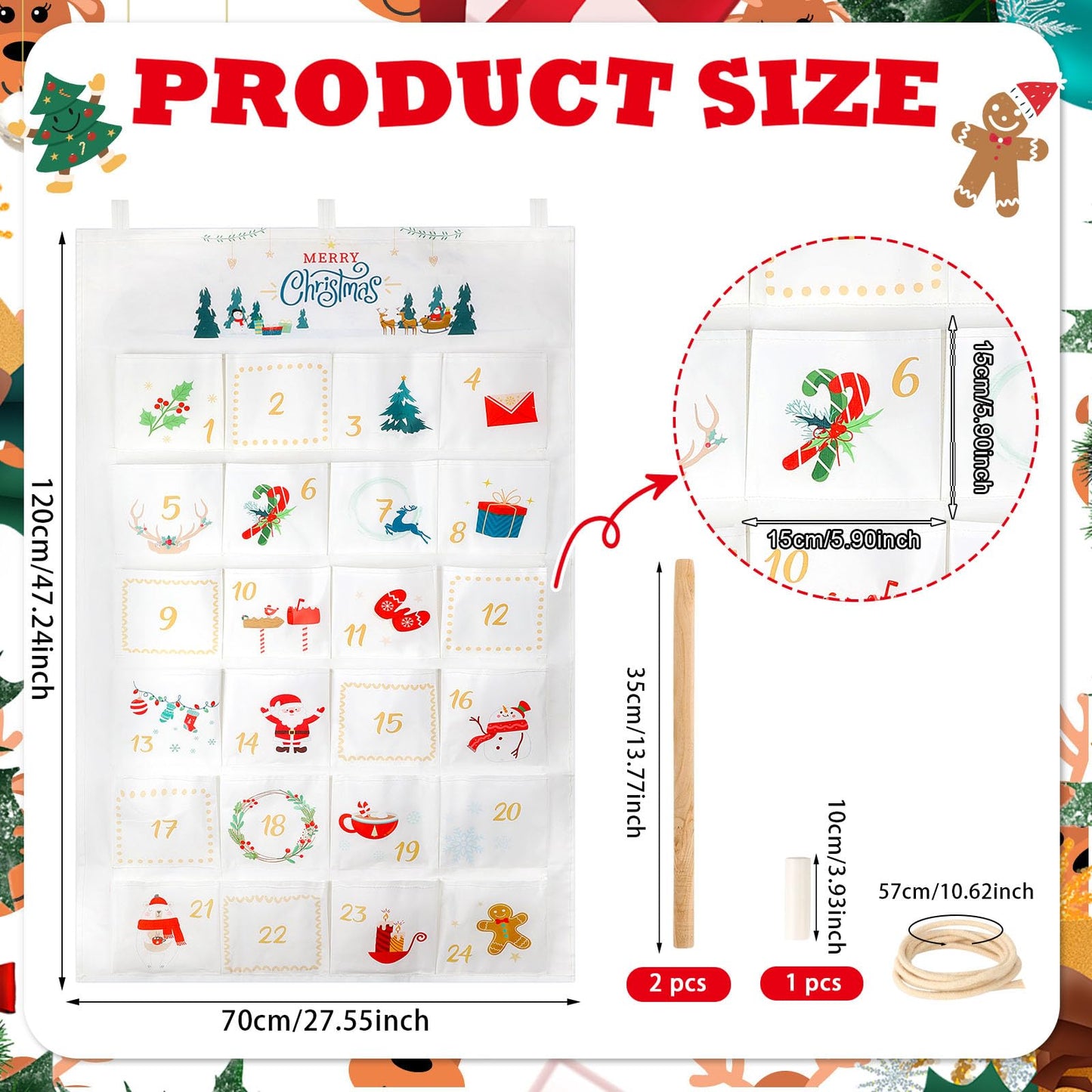 HOWAF 2025 Christmas Advent Calendar (Countdown to Christmas), 24 Days Mystery Christmas Countdown Calendar with 24 Pockets for Xmas Holiday Home Wall Decoration, White Gold Xmas Calendars - Medaid International